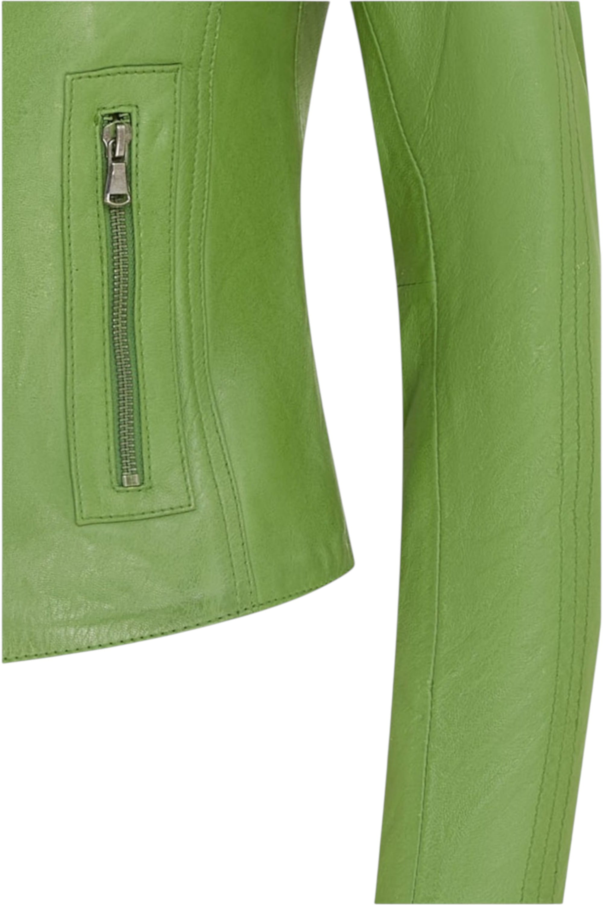 Green Slim-Fit Leather Biker Jacket-Tulsa, Image 7 of 7