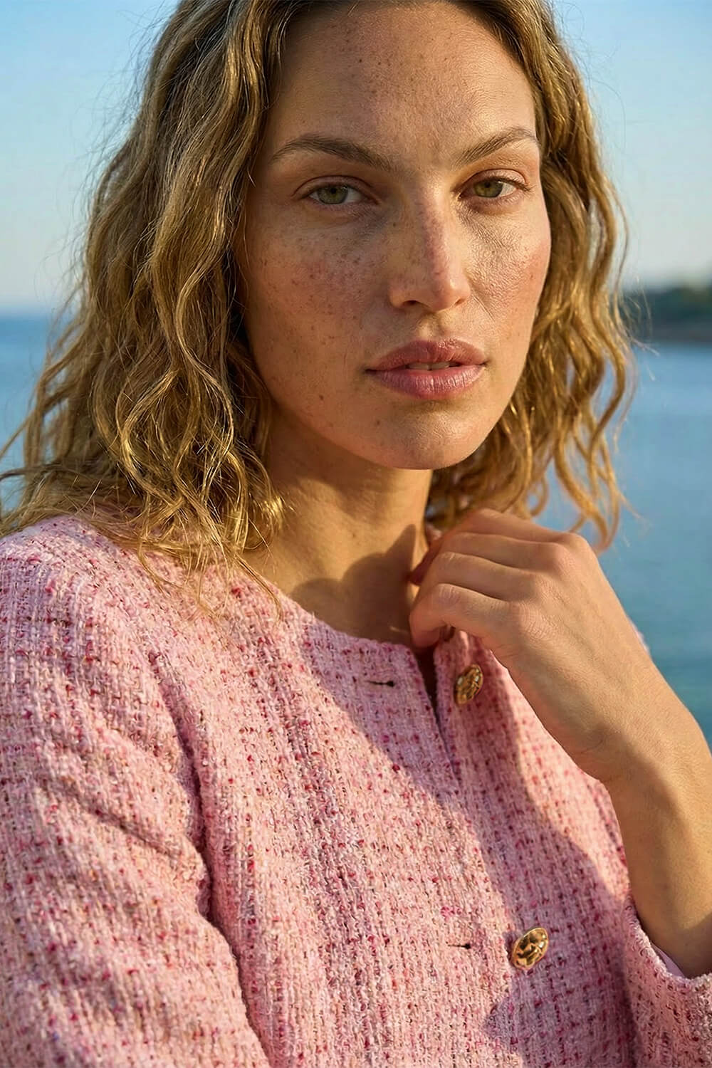 PINK Collarless Sequin Boucle Jacket, Image 6 of 5