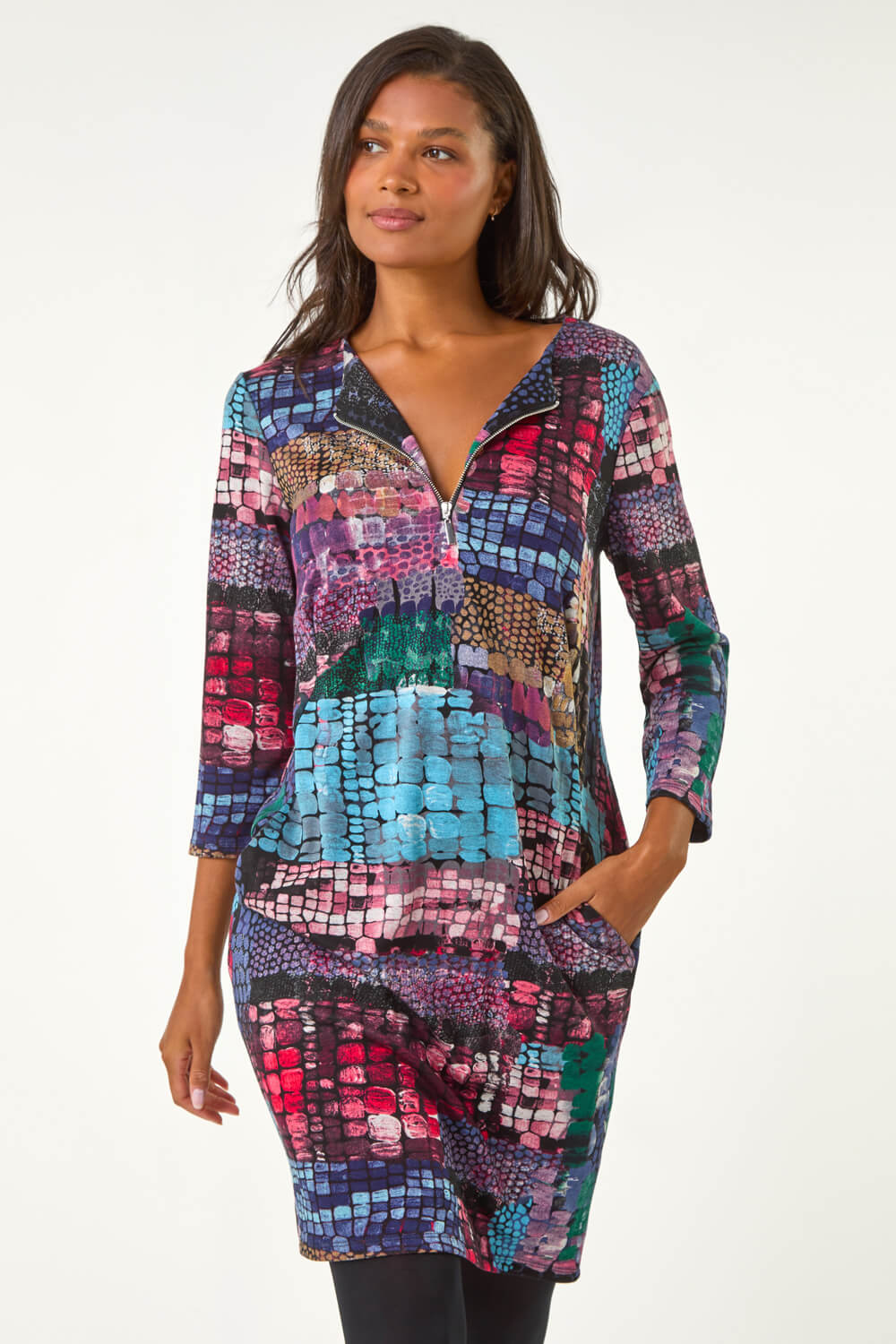 PINK Pebble Spot Zip Detail Midi Dress, Image 3 of 5