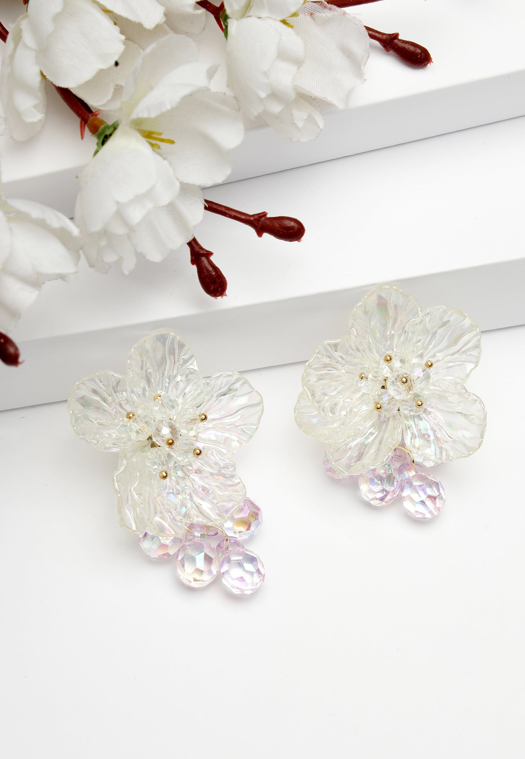 White Diva Collection Ethereal Bloom Drop Earrings, Image 2 of 5