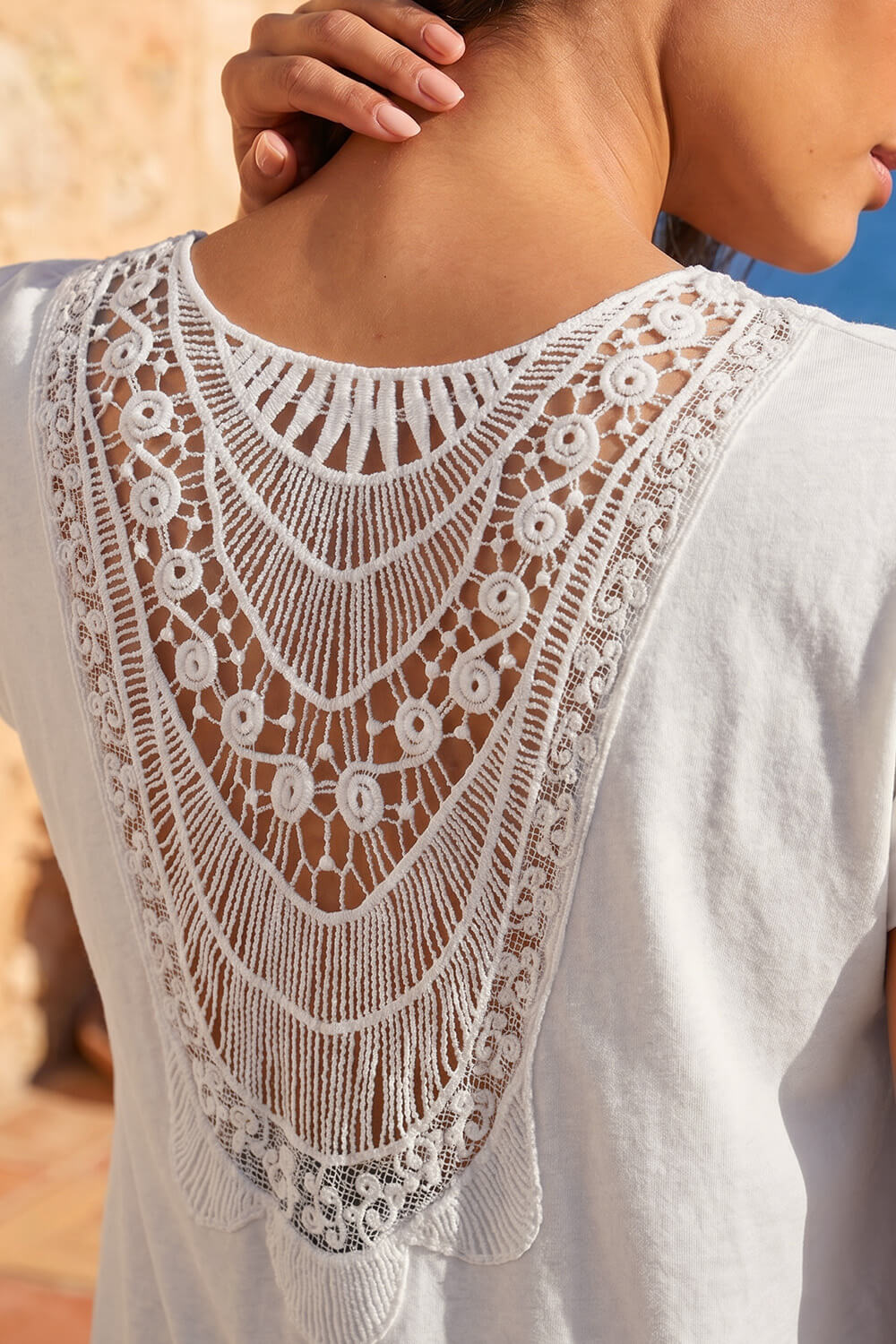 White Lace Back Jersey Stretch Top, Image 5 of 4