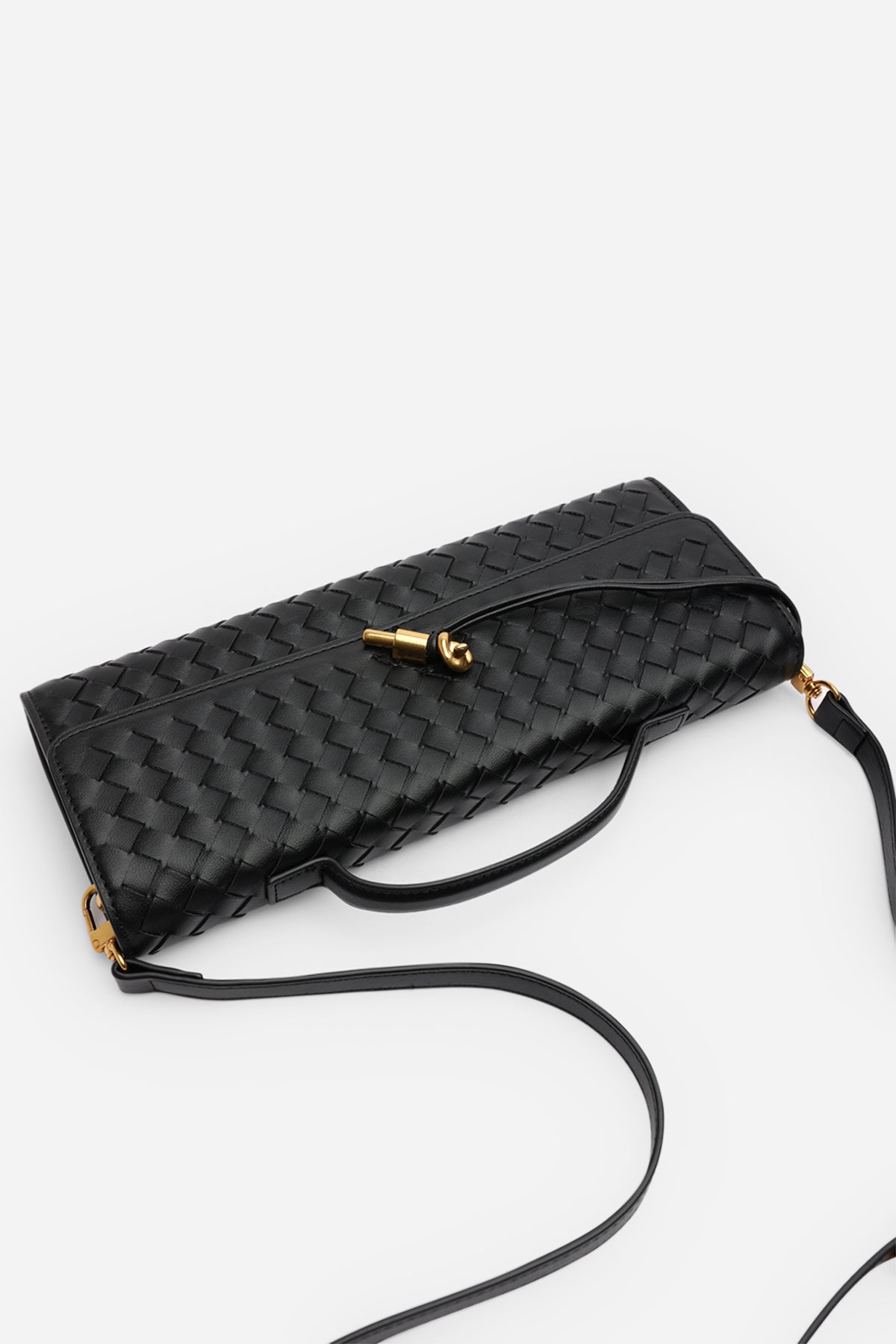 Black Petal Envelope Style Woven Clutch Bag, Image 5 of 8