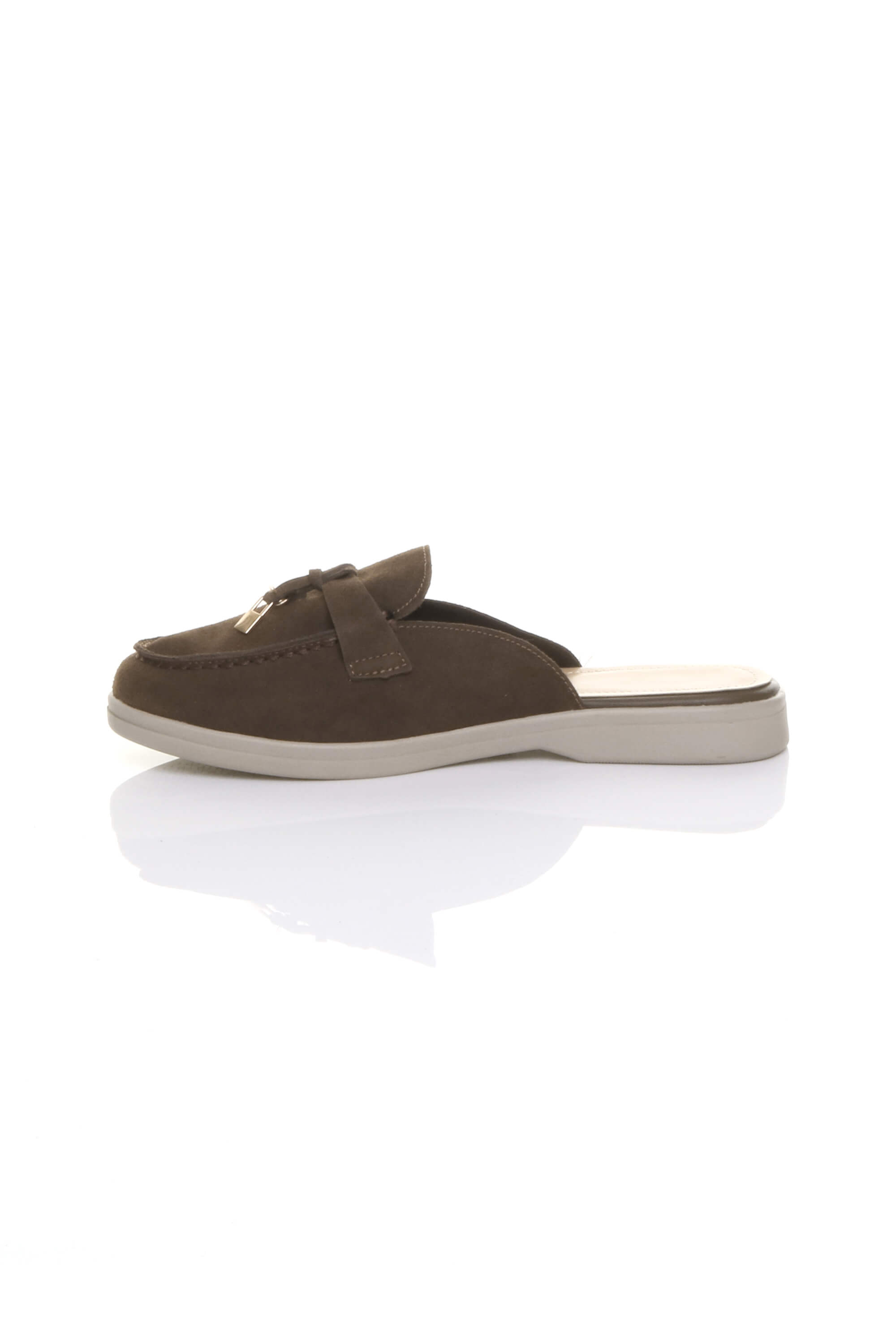 Dark Brown AJVANI Dark Brown Flat Slip On Open Back Loafers Mules, Image 3 of 4