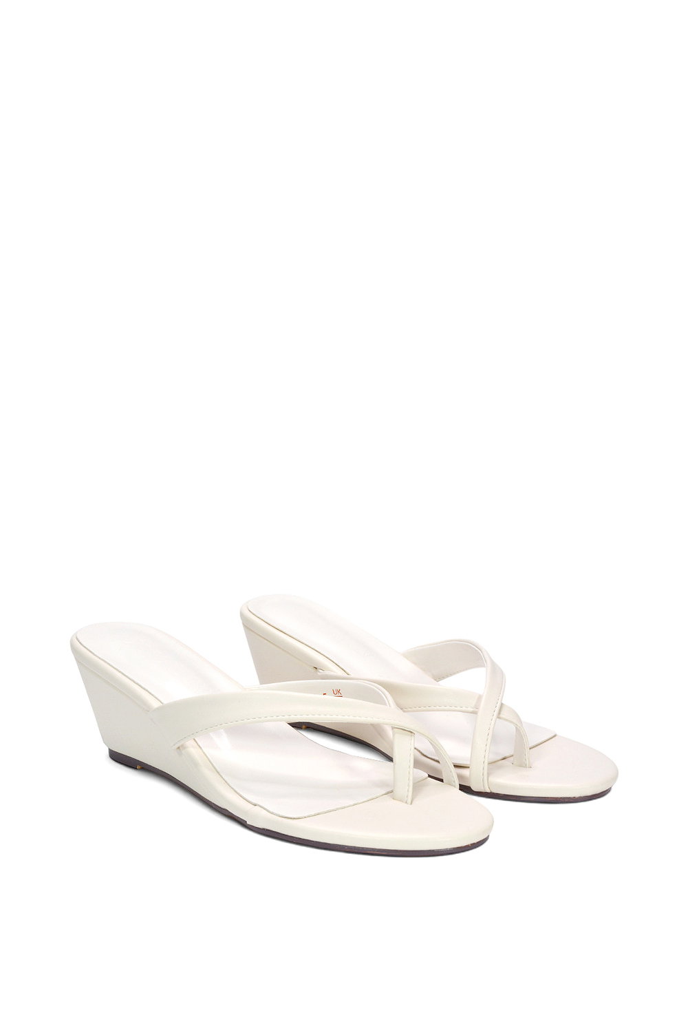 White XY LONDON White 'Rosa' Mid Wedge Heel Sandal Mules With Toe Post, Image 3 of 6
