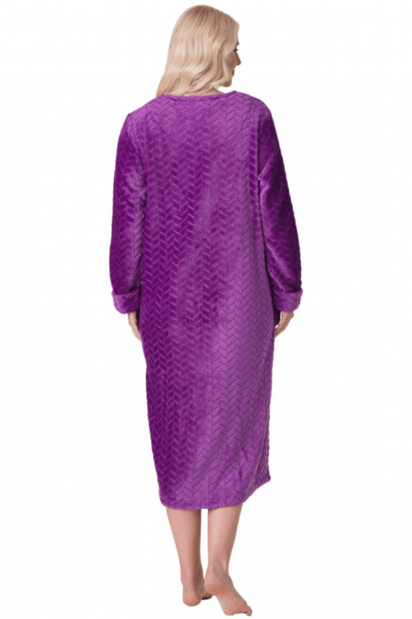 Purple Camille Lingerie Purple Supersoft Zip Front Embossed Housecoat, Image 3 of 5