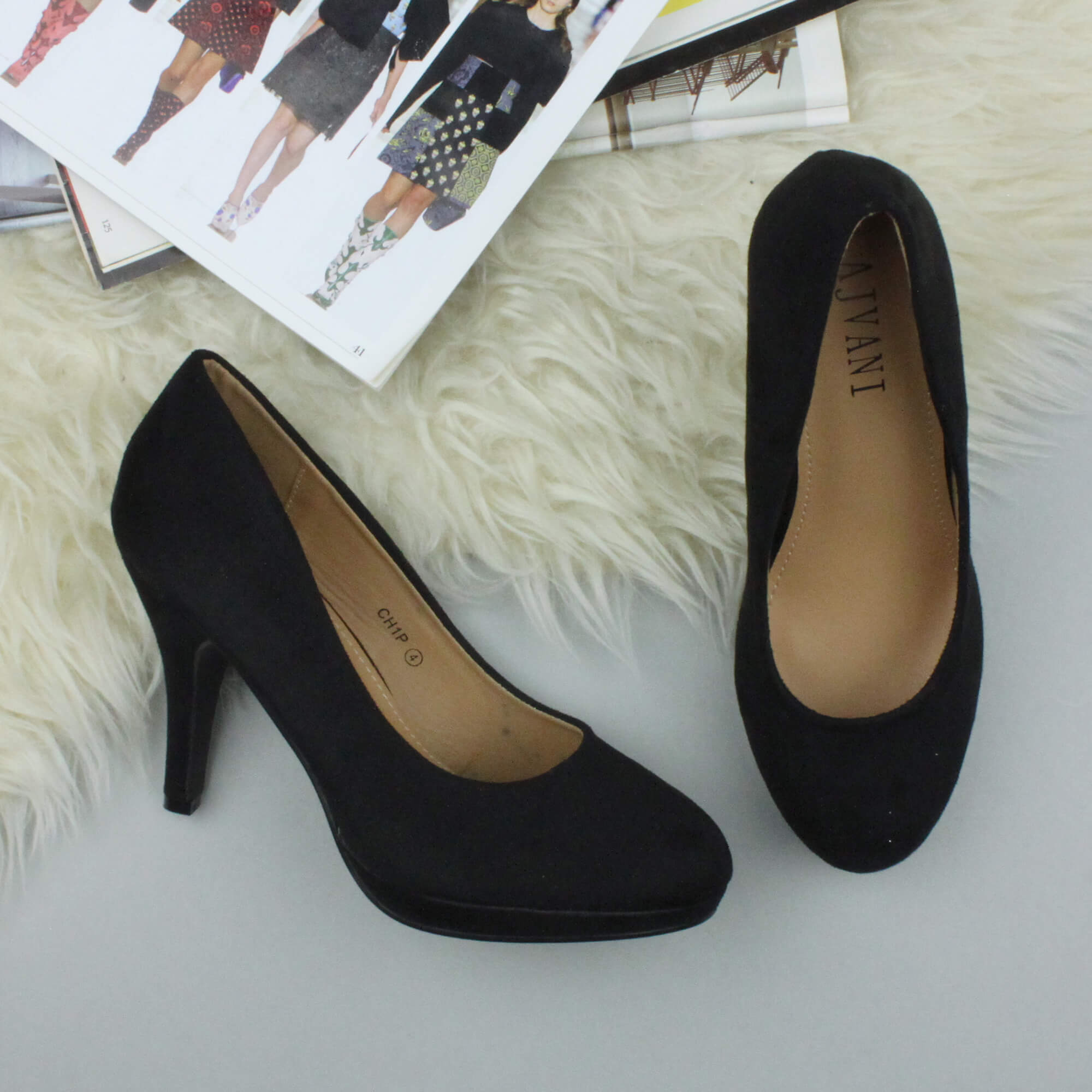 Black AJVANI Black Mid High Heel Court Shoes, Image 4 of 6