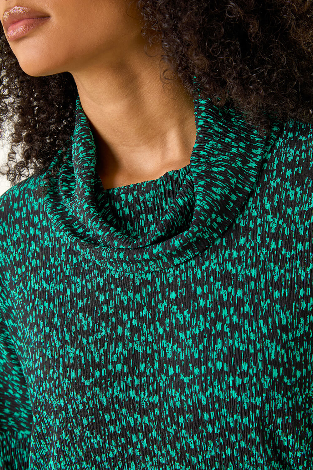 Green Print Relaxed Cowl Neck Tunic Top, Image 6 of 5