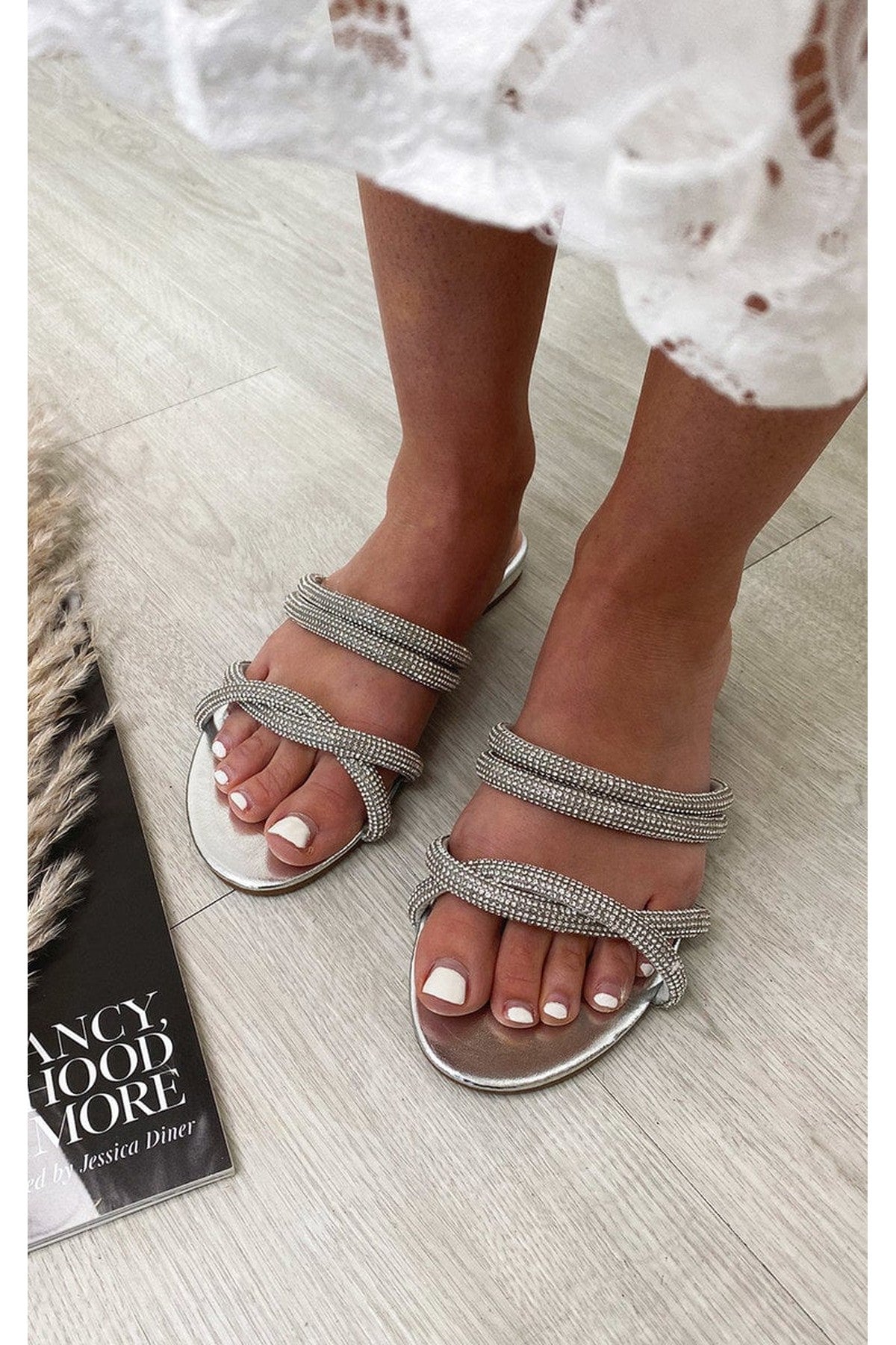 Silver iKrush Silver Azaria Slip On Sandals, Image 2 of 4