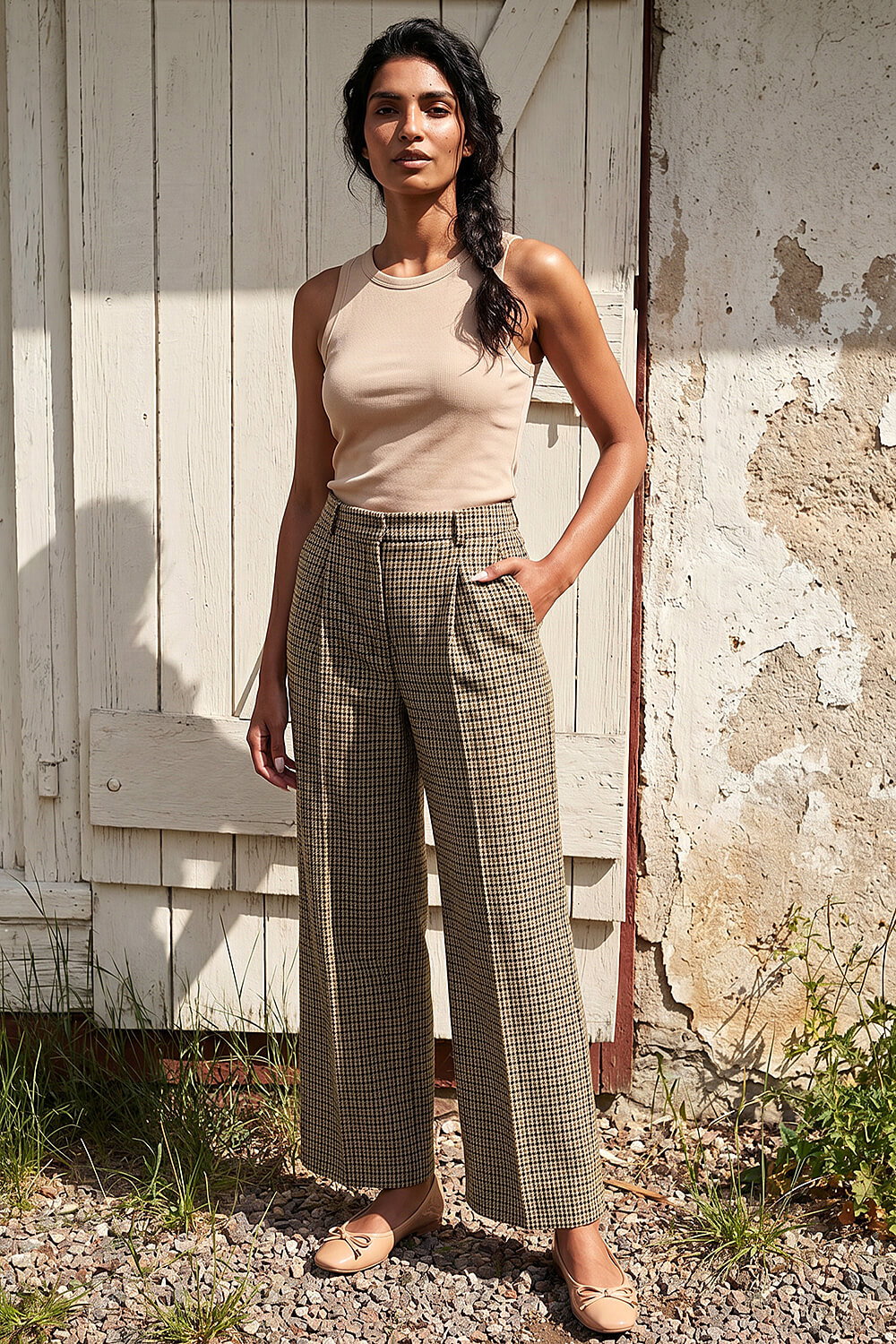 Brown Tweed Wide Leg Trouser, Image 1 of 5