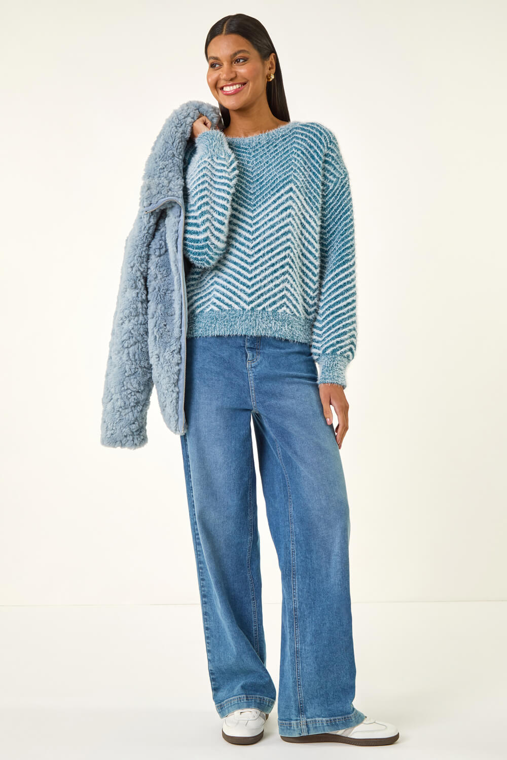 Blue Abstract Stripe Knit Jumper, Image 3 of 5
