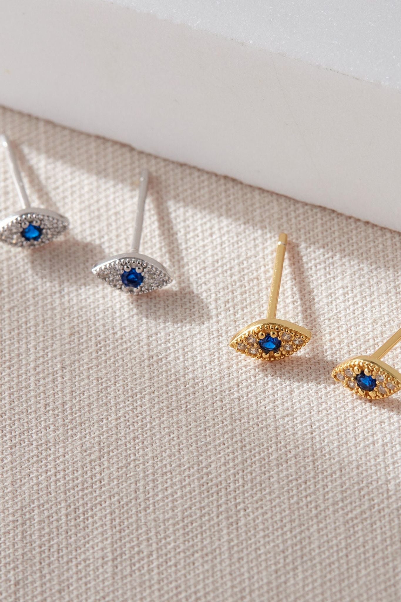 Gold Sterling Silver Evil Eye Sparkly Studs, Image 1 of 2