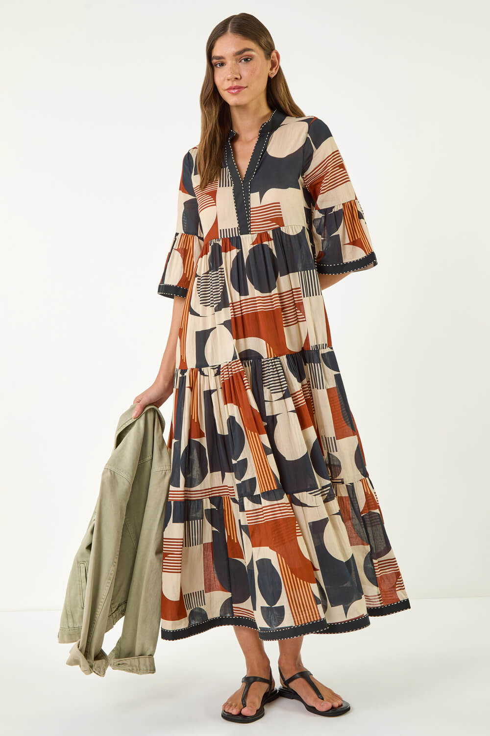 Tan Geometric Boho Maxi Dress, Image 5 of 5
