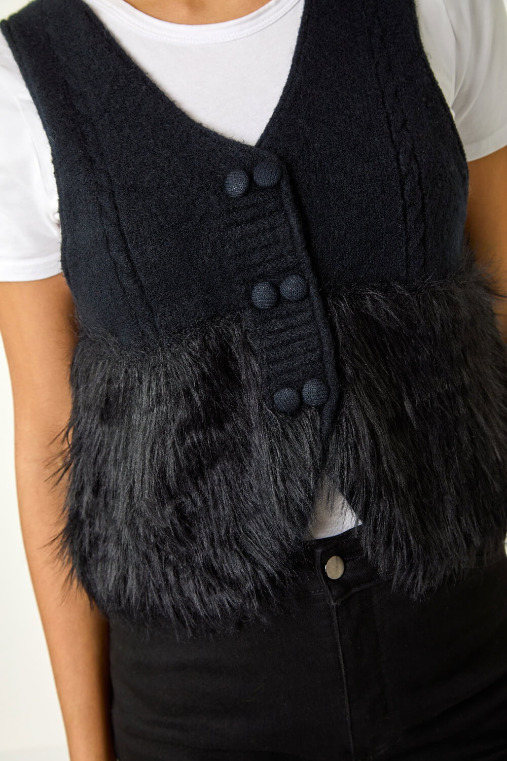 Black Tassel Faux Fur Gilet, Image 6 of 5