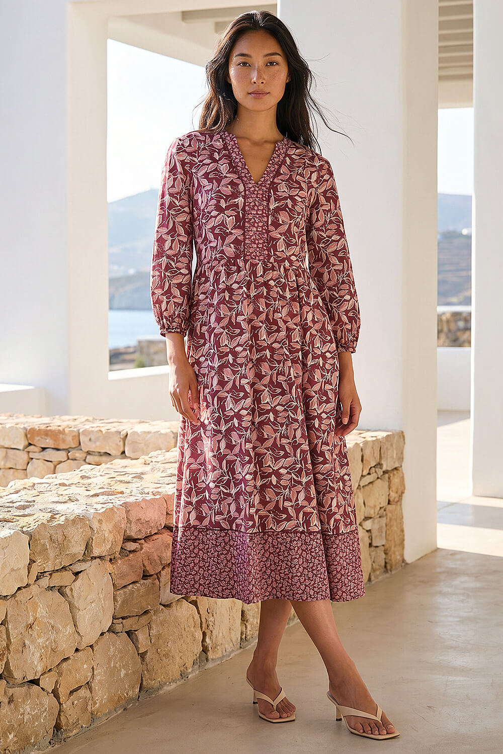 Coral Petite Border Print Midi Dress, Image 1 of 4