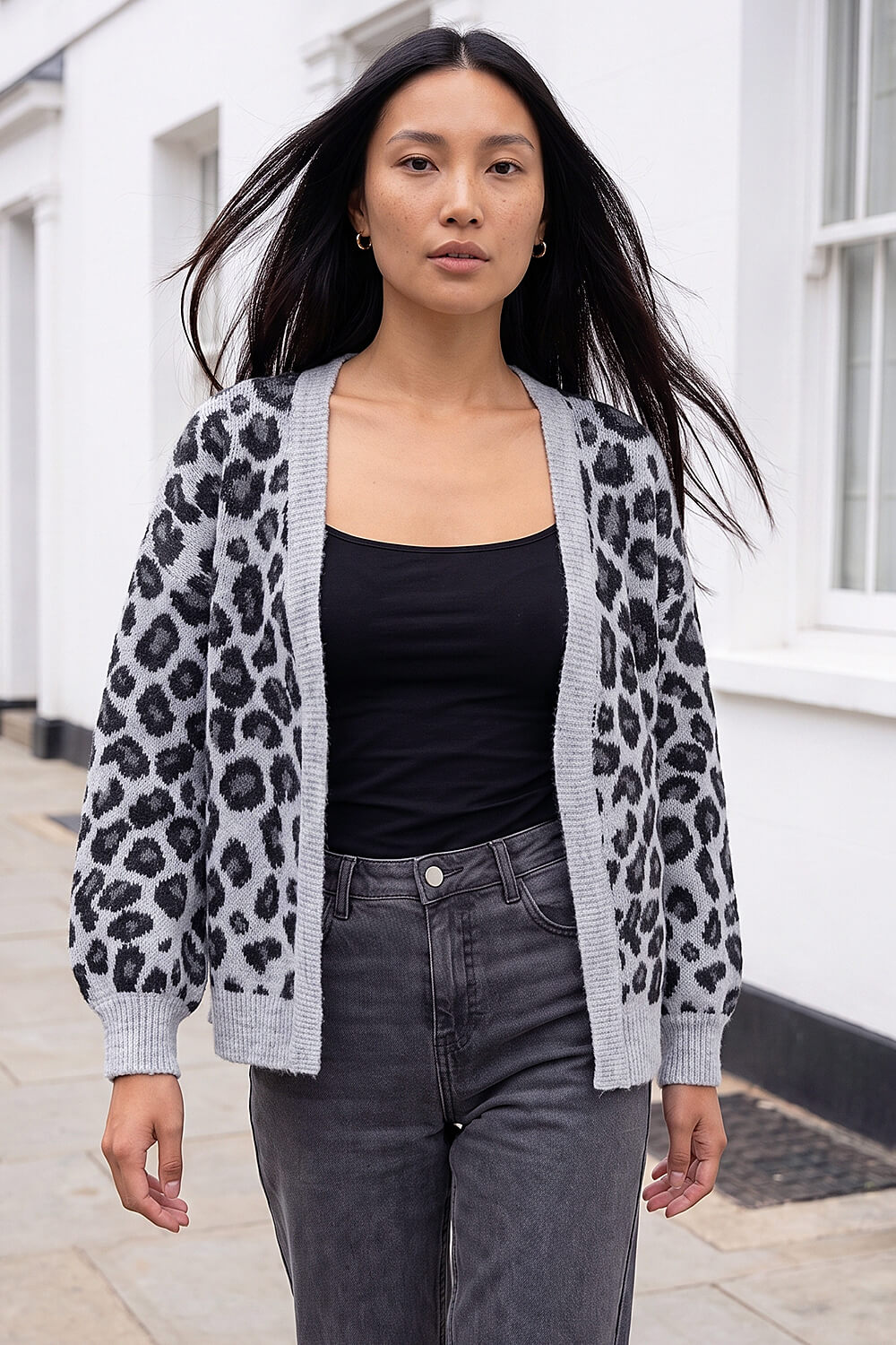 Roman Women's Grey Jacquard Animal Cardigan Size 12