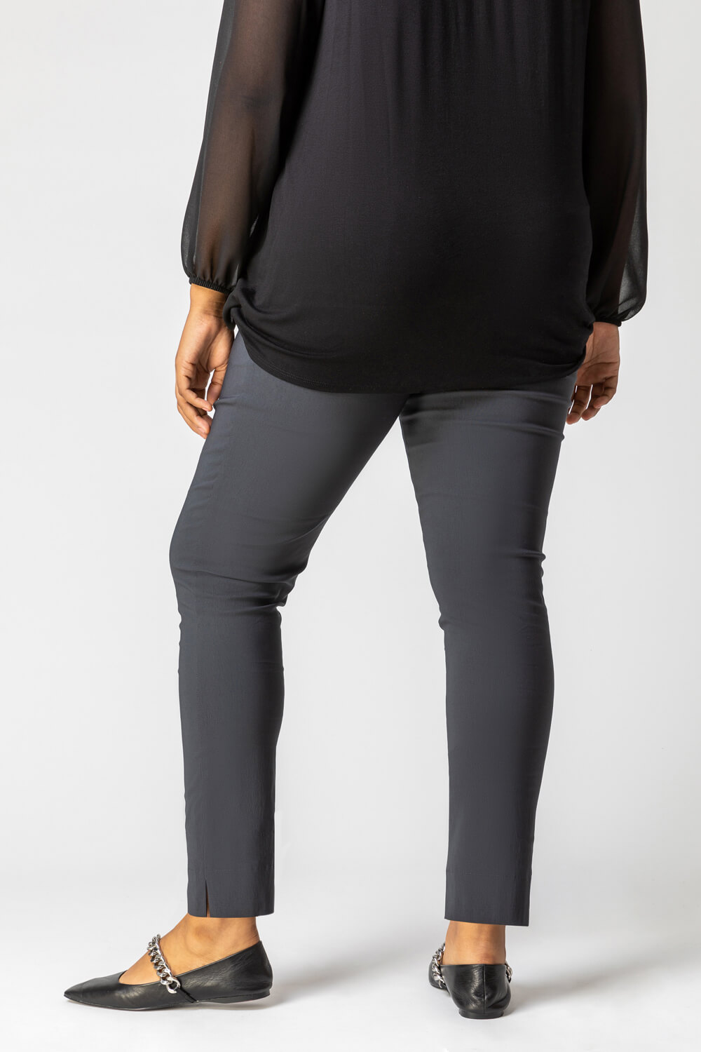 Dark Grey Curve Full Length Stretch Trousers, Image 4 of 5
