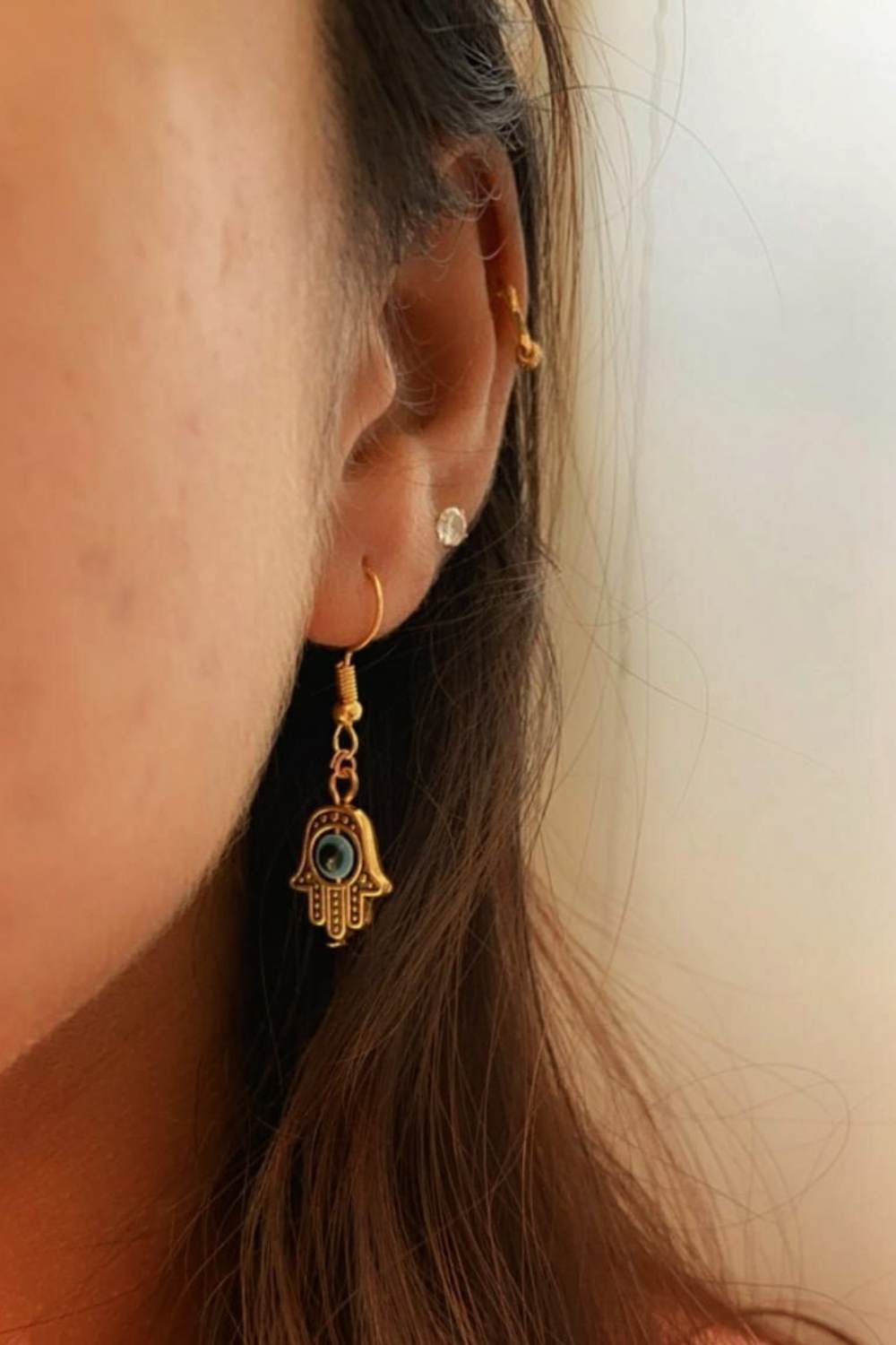Silver The Colourful Aura Silver Hamsa Evil Eye Drop Earrings - Spinning Bead, Image 1 of 3