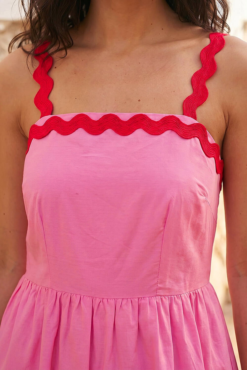 Pink Contrast Ric Rac Midi Dress, Image 5 of 4