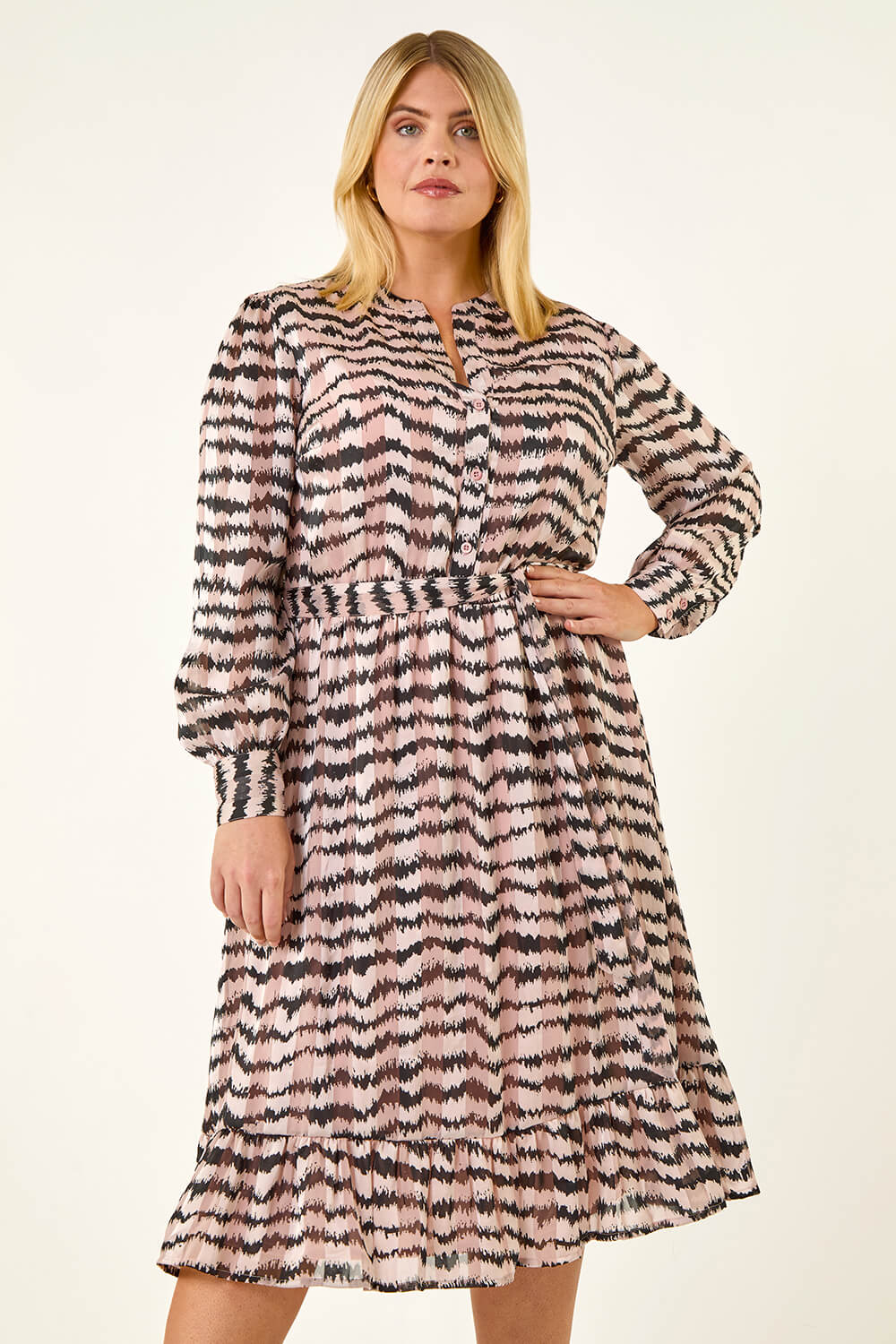 Pink Curve Animal Print Midi Dress, Image 1 of 5