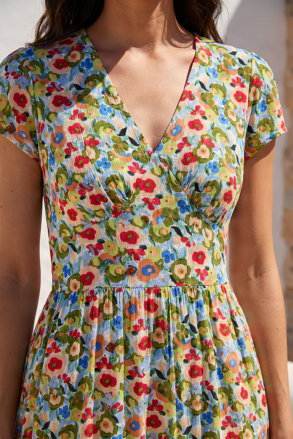 Blue Floral Print Tea Midi Dress, Image 5 of 4