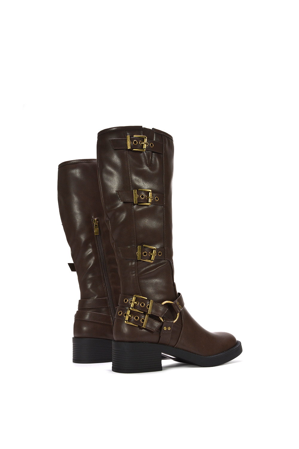 Brown XY LONDON Brown 'Cobra' Harness Square toe Knee High Biker Boots, Image 4 of 7