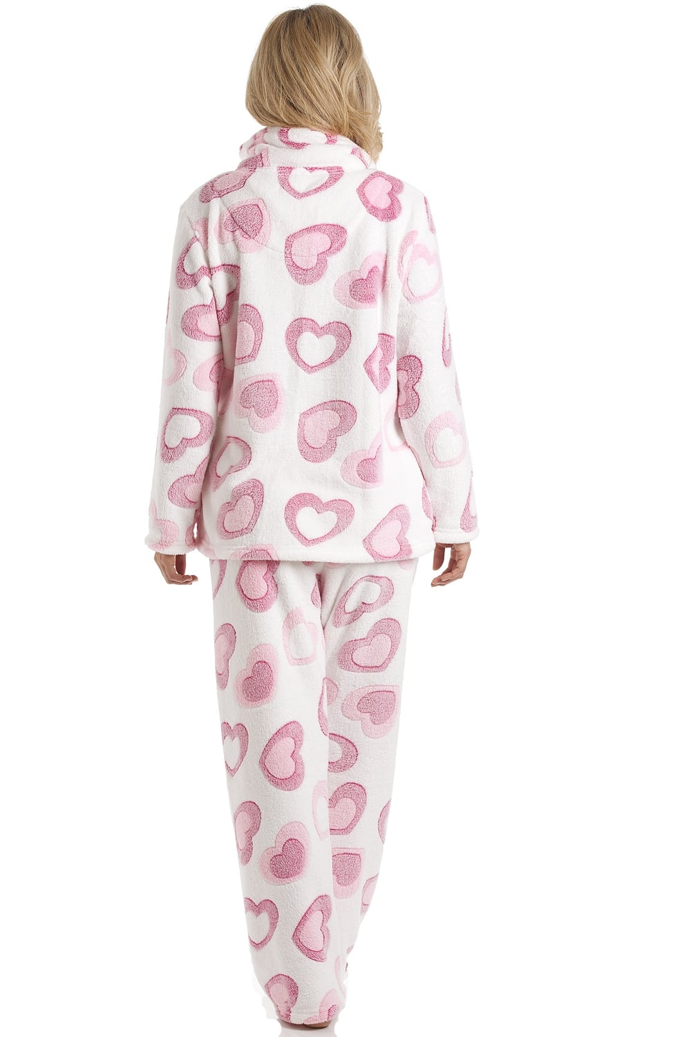White Supersoft Heart Print Fleece Pyjama Set, Image 2 of 5