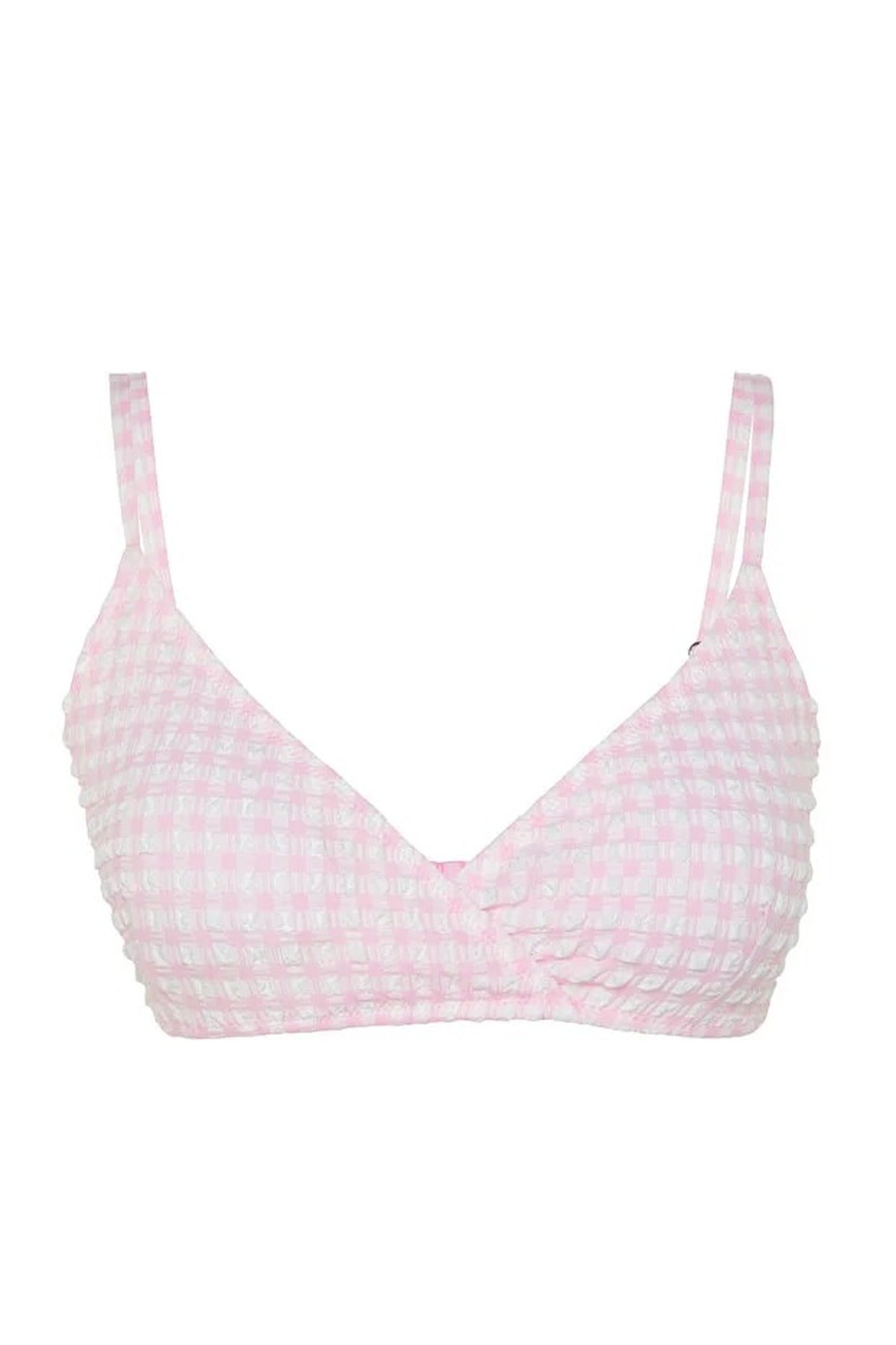Pink WOVCOR Pink Textured Gingham Triangle Bikini Top, Image 2 of 4