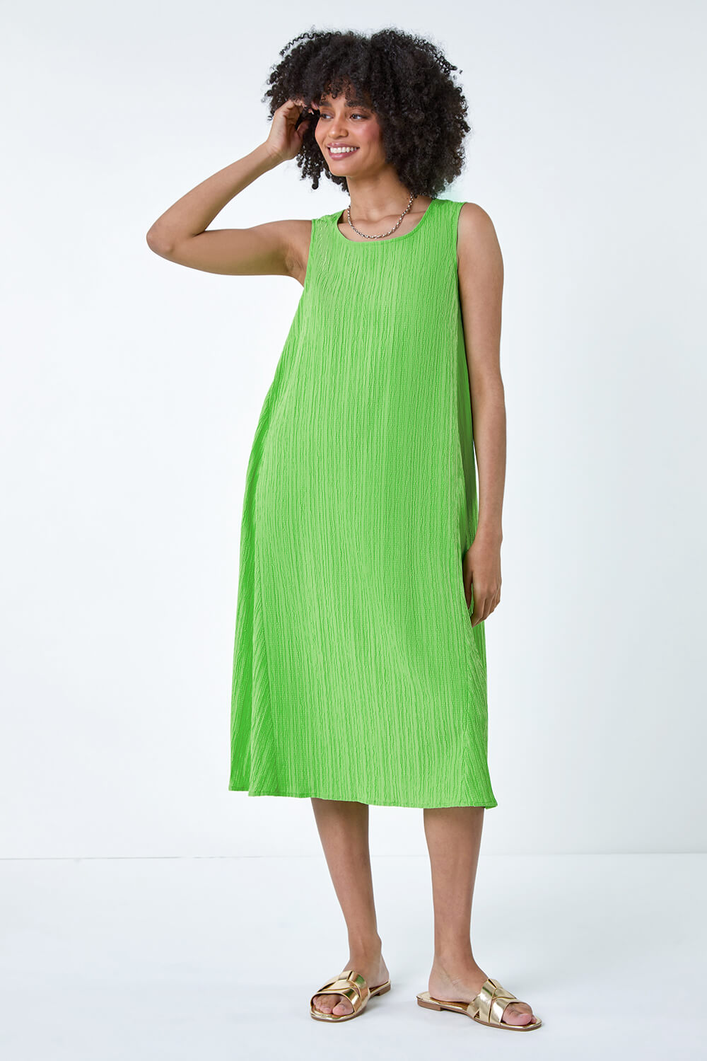 Roman Women's Green Textured Sleeveless Midi Dress Size 10