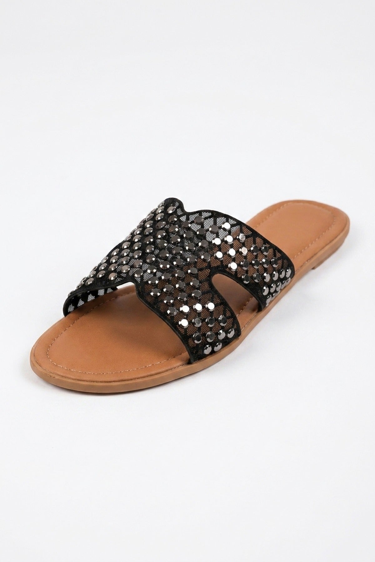 Black Cordelia Mirrored Disc Embellished H Sandals, Image 2 of 5