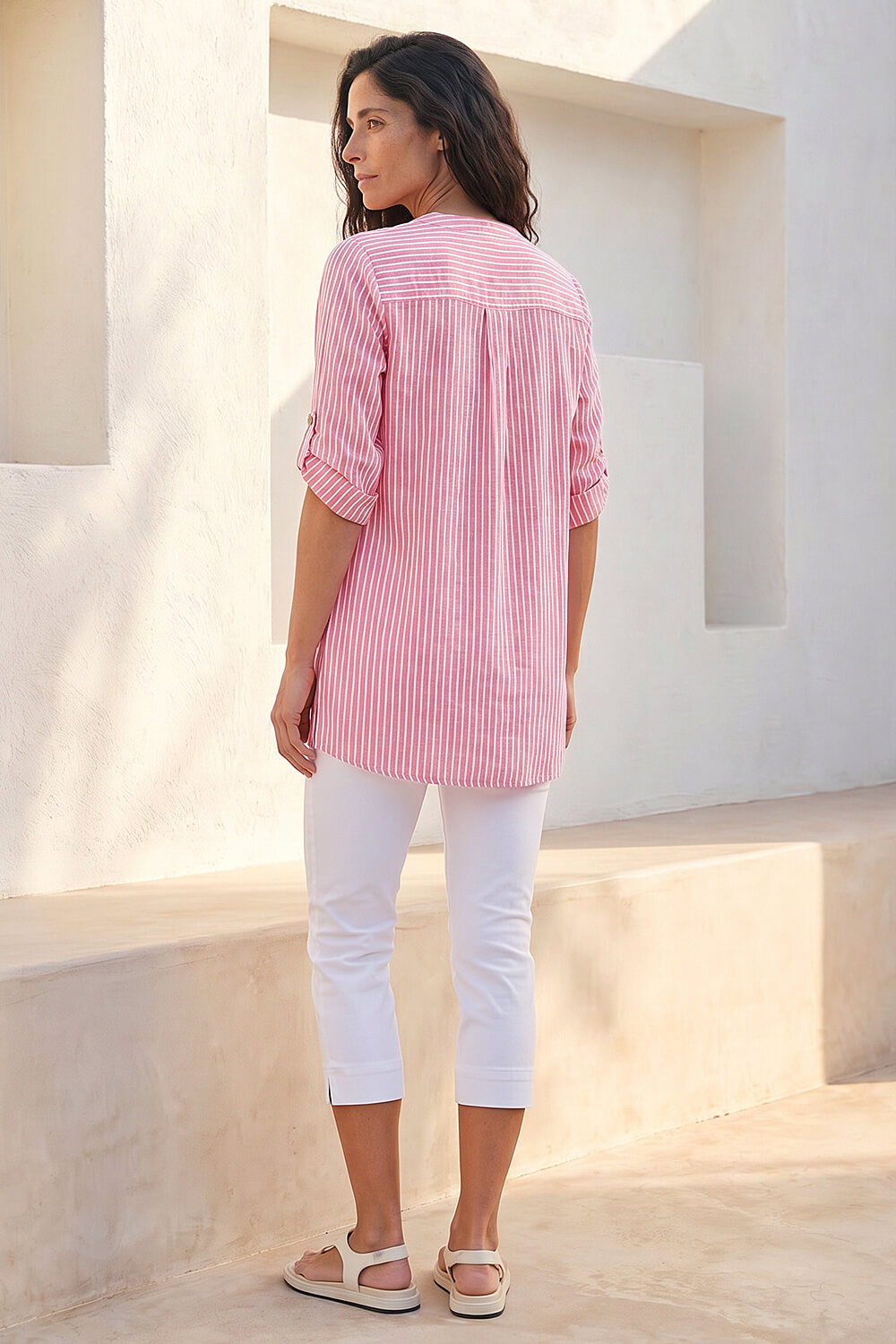 Coral Classic Stripe Button Front Top, Image 3 of 4