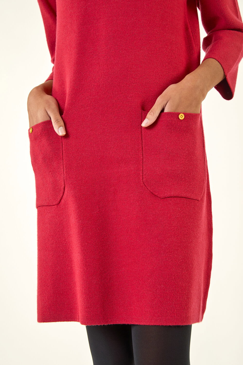 Red Patch Pocket Knit Dress, Image 6 of 5
