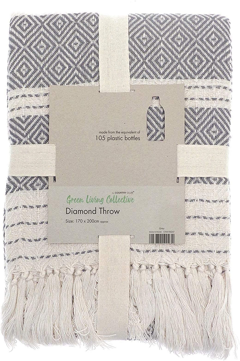 Grey Eco-Friendly Diamond Throw - 170cm x 200cm, Image 3 of 2