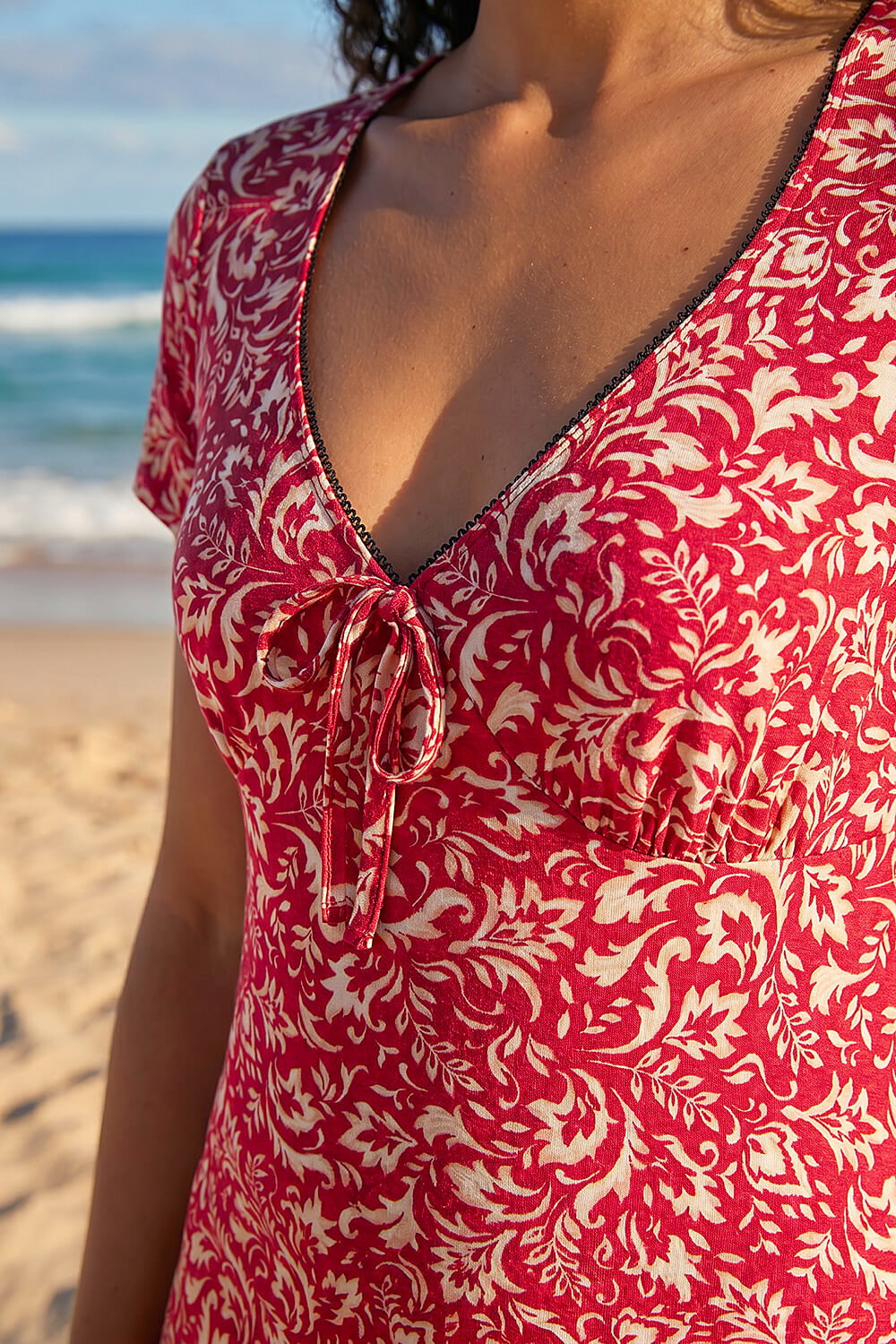 Red Dusk Abstract Print Stretch Dress, Image 5 of 4