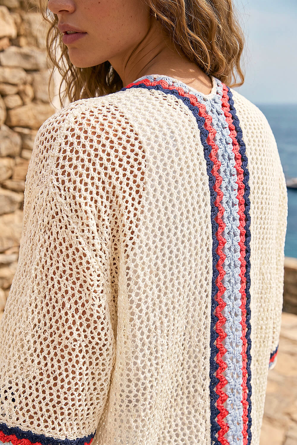 White Pattern Crochet Knit Cardigan, Image 5 of 4