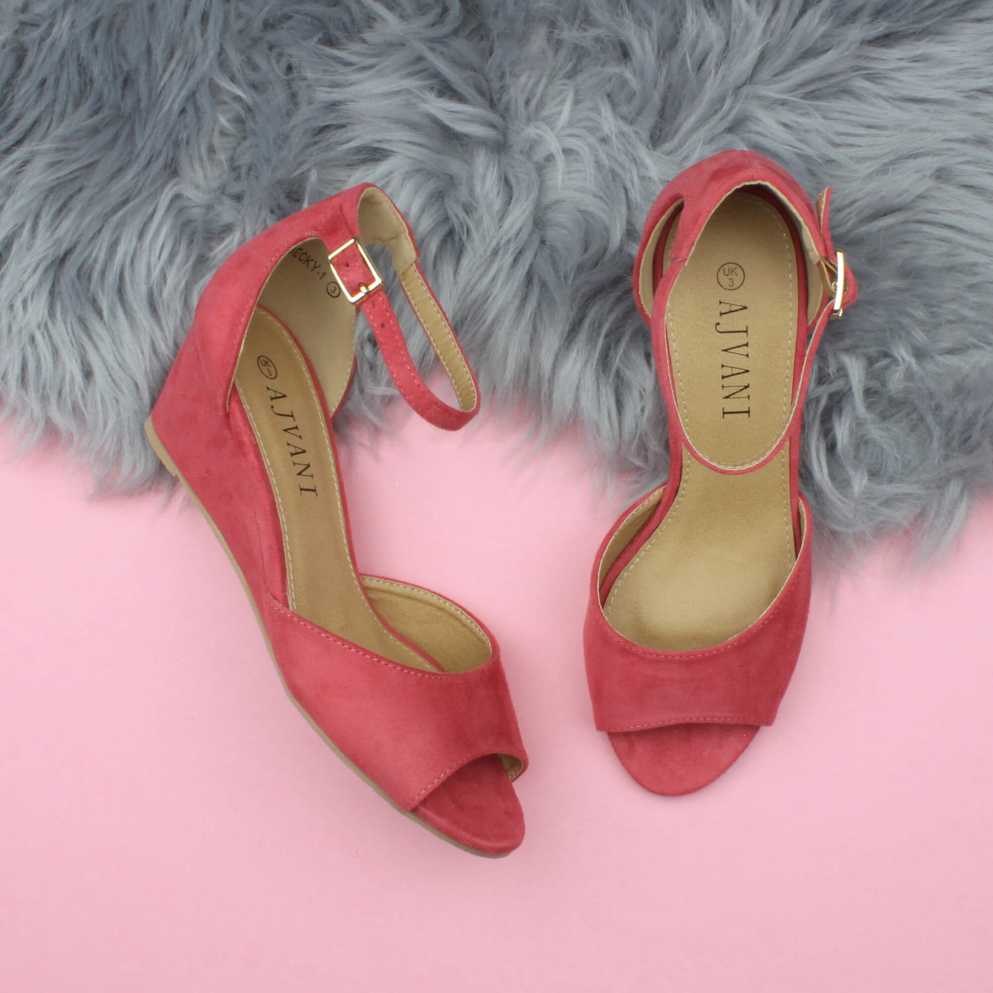 Coral AJVANI Coral Mid Wedge Heel Ankle Strap Sandals, Image 4 of 6