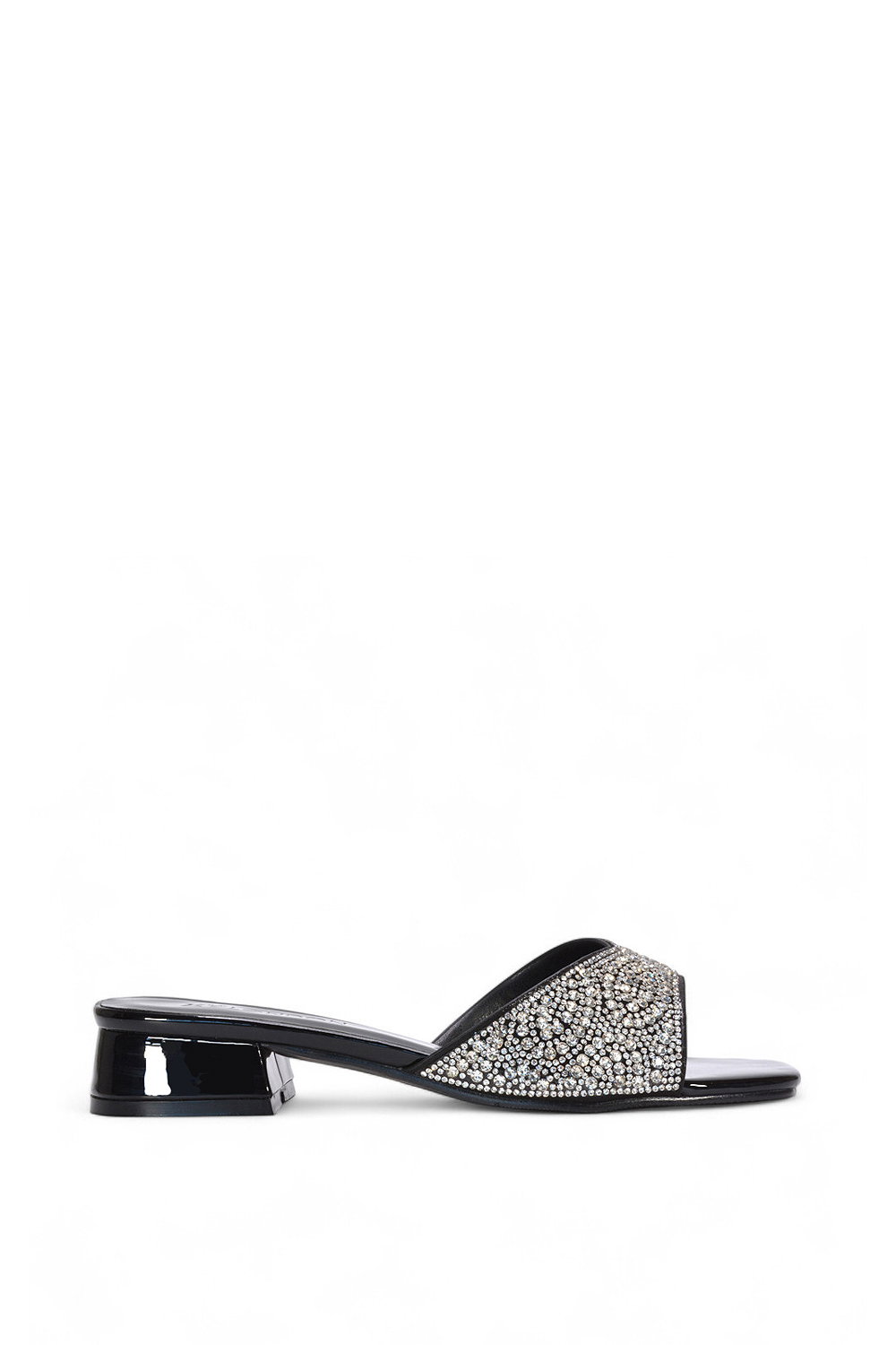 Black XY LONDON Black 'Seren' Low Heel Sandal Mules With Diamante Details, Image 1 of 6