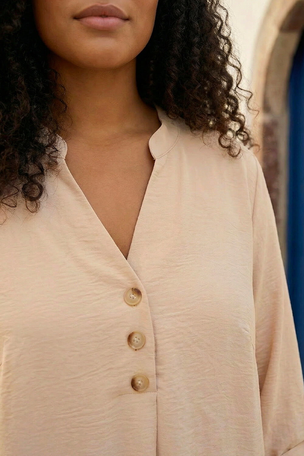 Stone Curve Textured Buttoned Tunic Top, Image 4 of 4
