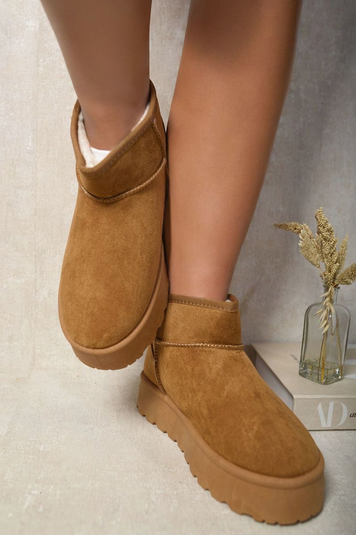 Brown iKrush Brown Jazlyn Faux Fur Lined Ankle Platform Mini Boots, Image 3 of 8