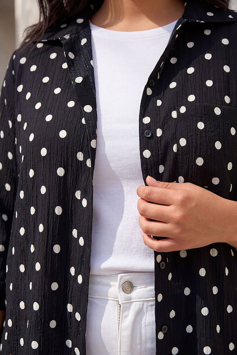 Black Curve Spot Print Button Shirt, Image 5 of 4