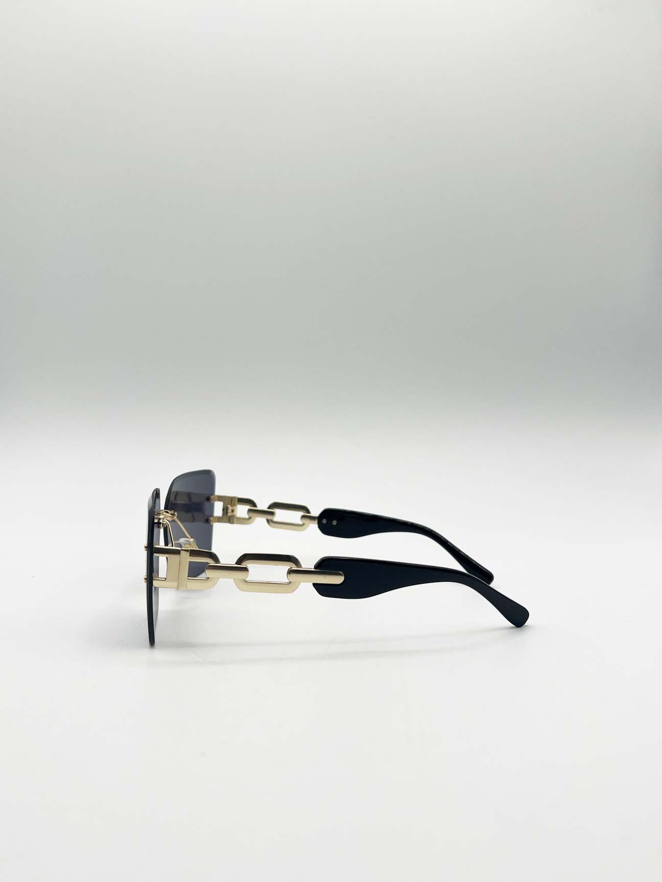 Black SVNX Black Rimless Oversized Square Sunglassses, Image 5 of 5