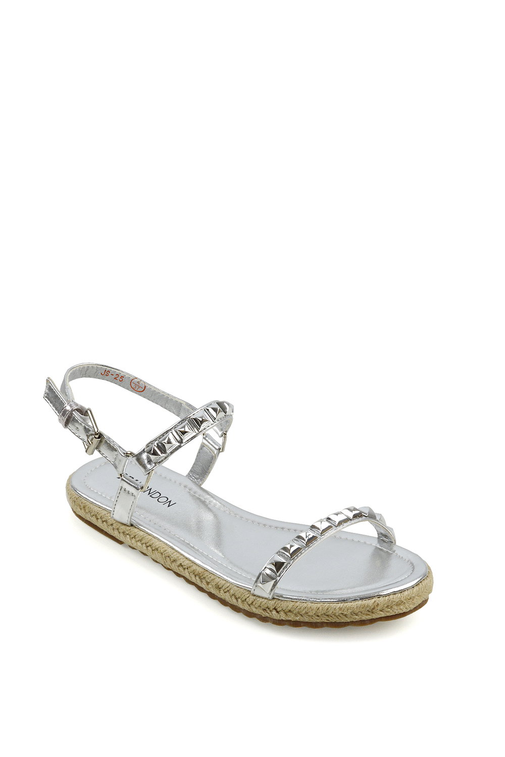 Silver XY LONDON Silver Studded Flat Espadrille Sandals with Slingback, Image 2 of 3