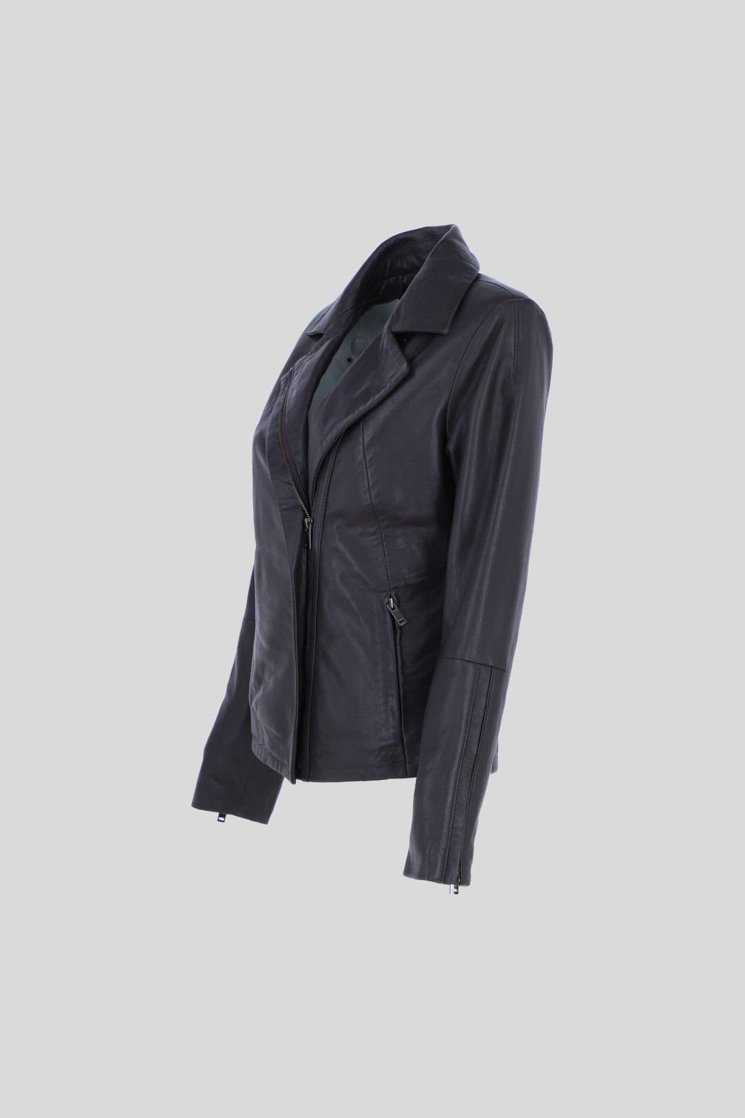 Dark Brown Real Leather Biker Jacket with Hidden Zips, Image 3 of 5