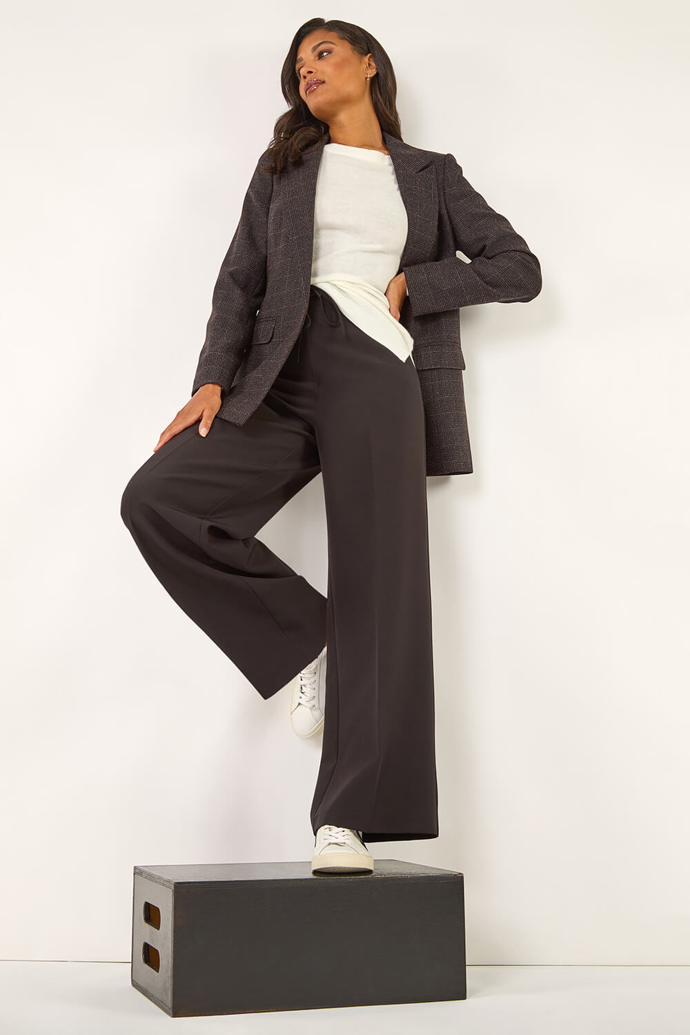 Aubergine Check Print Longline Blazer, Image 5 of 5