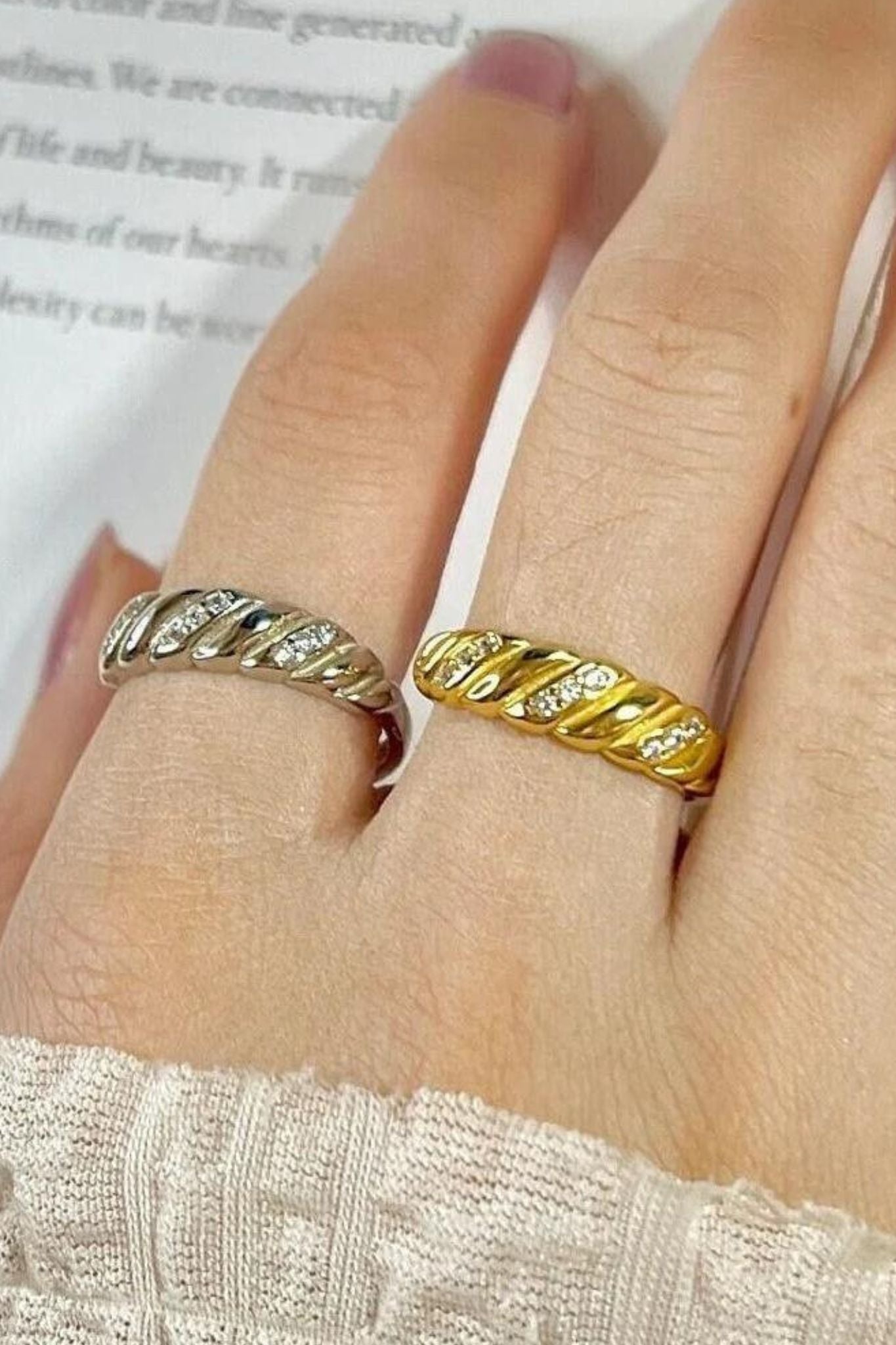 Gold Mia Gioielli Gold Sterling Silver CZ Adjustable Dome Ring, Image 2 of 3