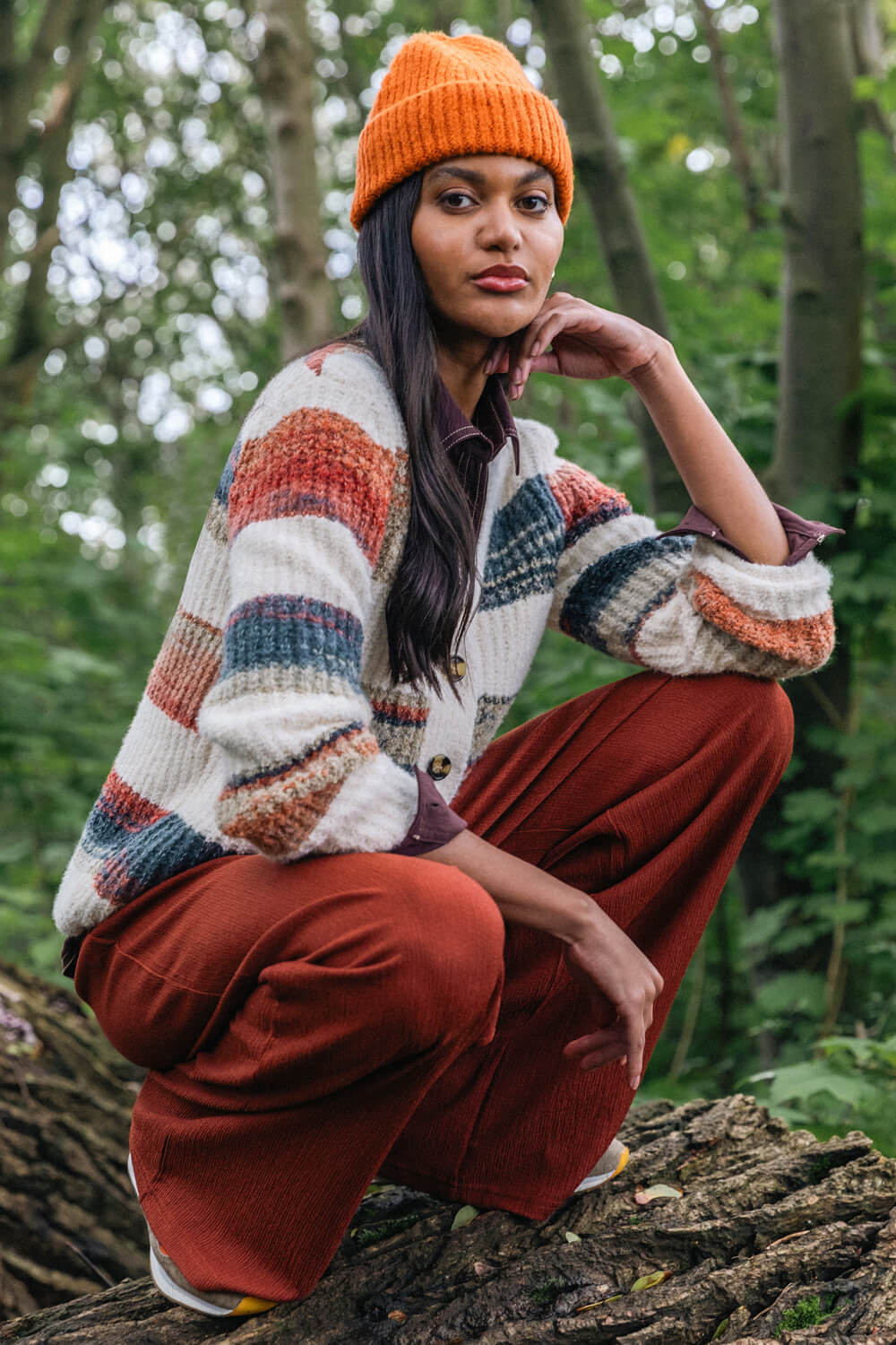 Ivory  Stripe Buttoned Knit Cardigan, Image 8 of 7