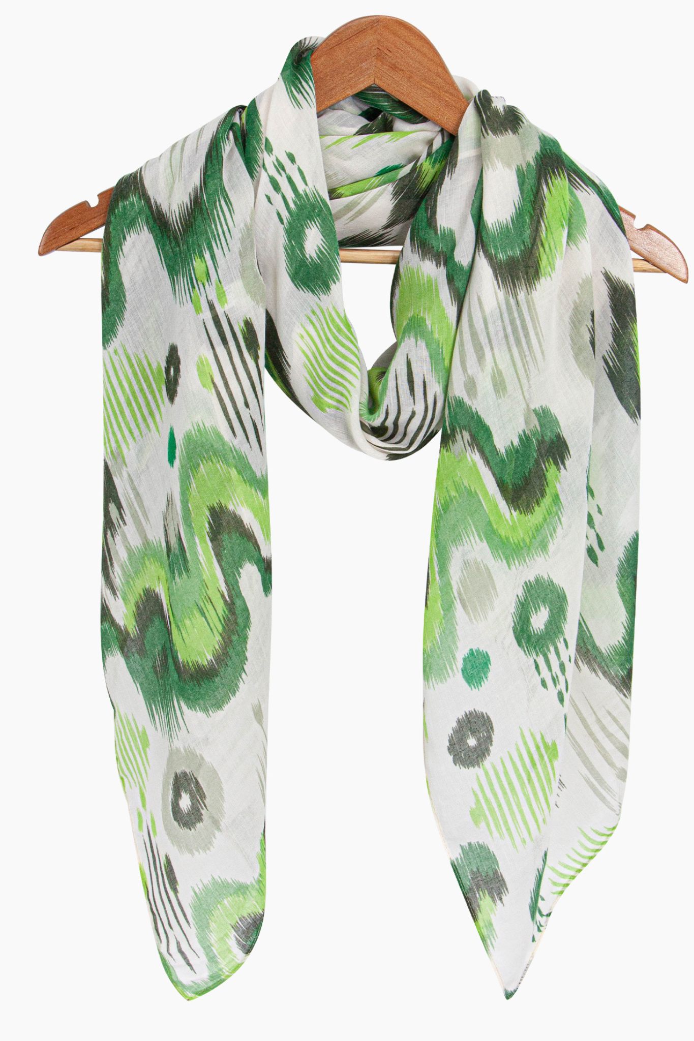 Green Sarta Green Abstract Ikat Lightweight Scarf, Image 3 of 3