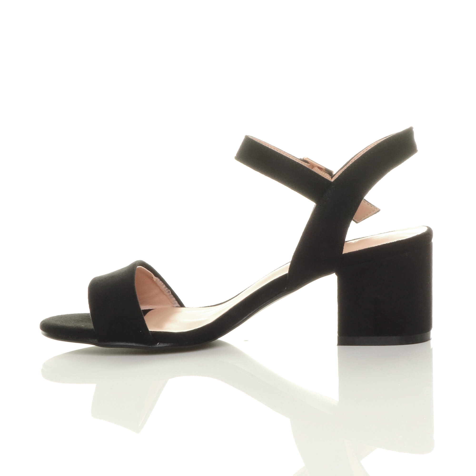 Black AJVANI Black Mid Block Heel Strappy Sandals, Image 3 of 6