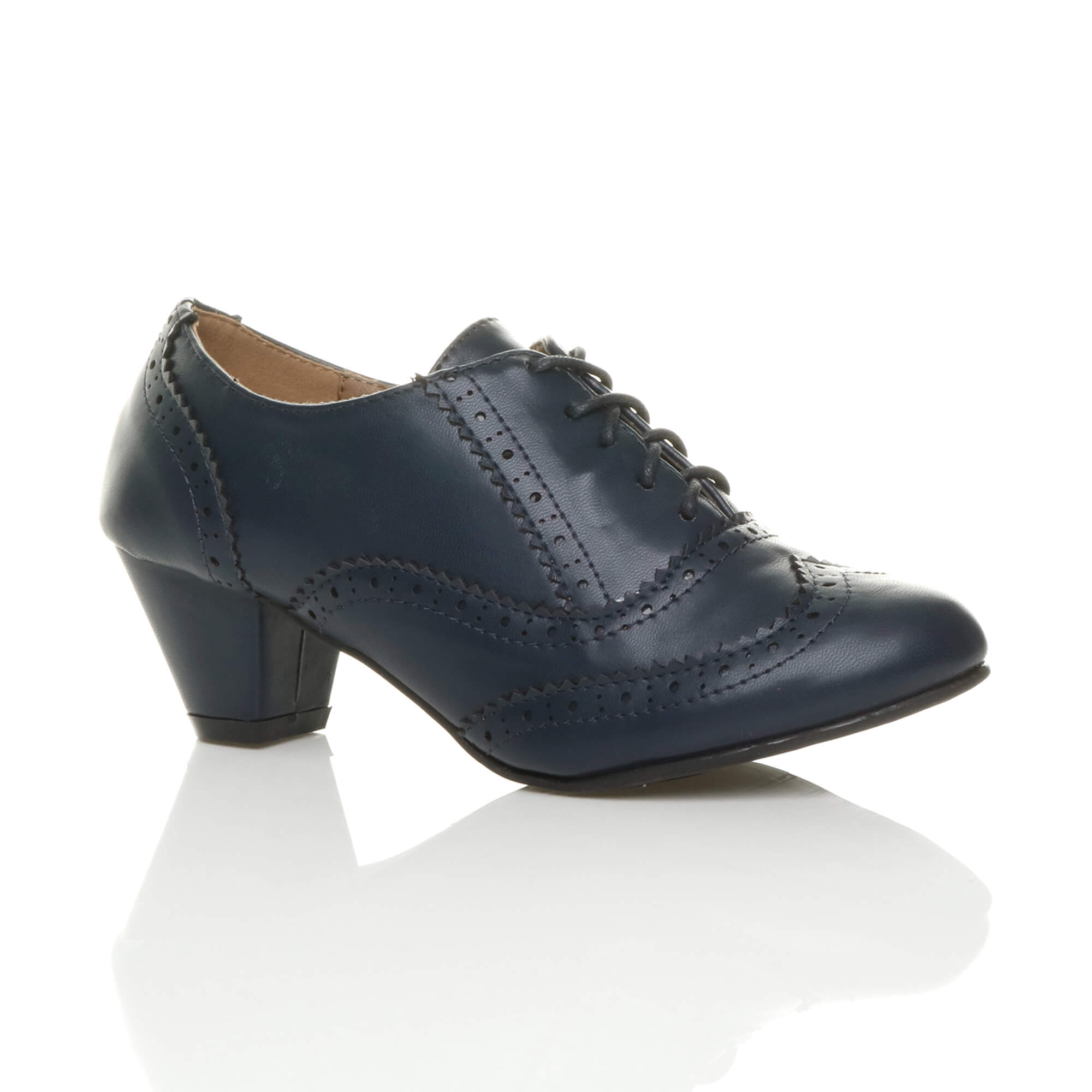Black Mid Heel Brogue Ankle Boots Shoe Boots