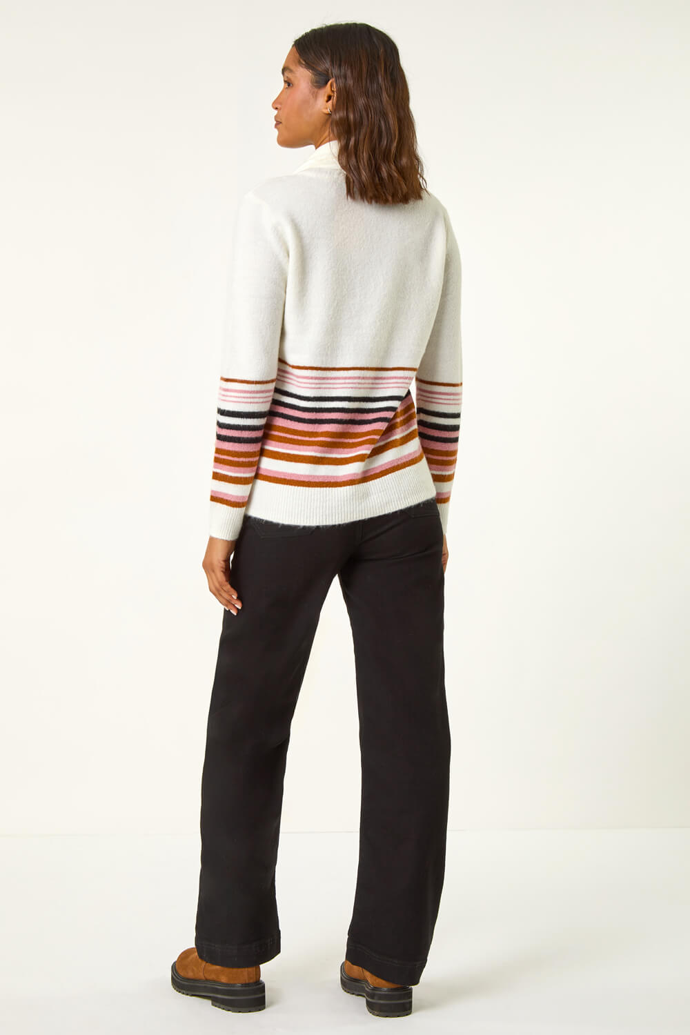 Ivory Border Stripe Scarf Knit Jumper, Image 4 of 5