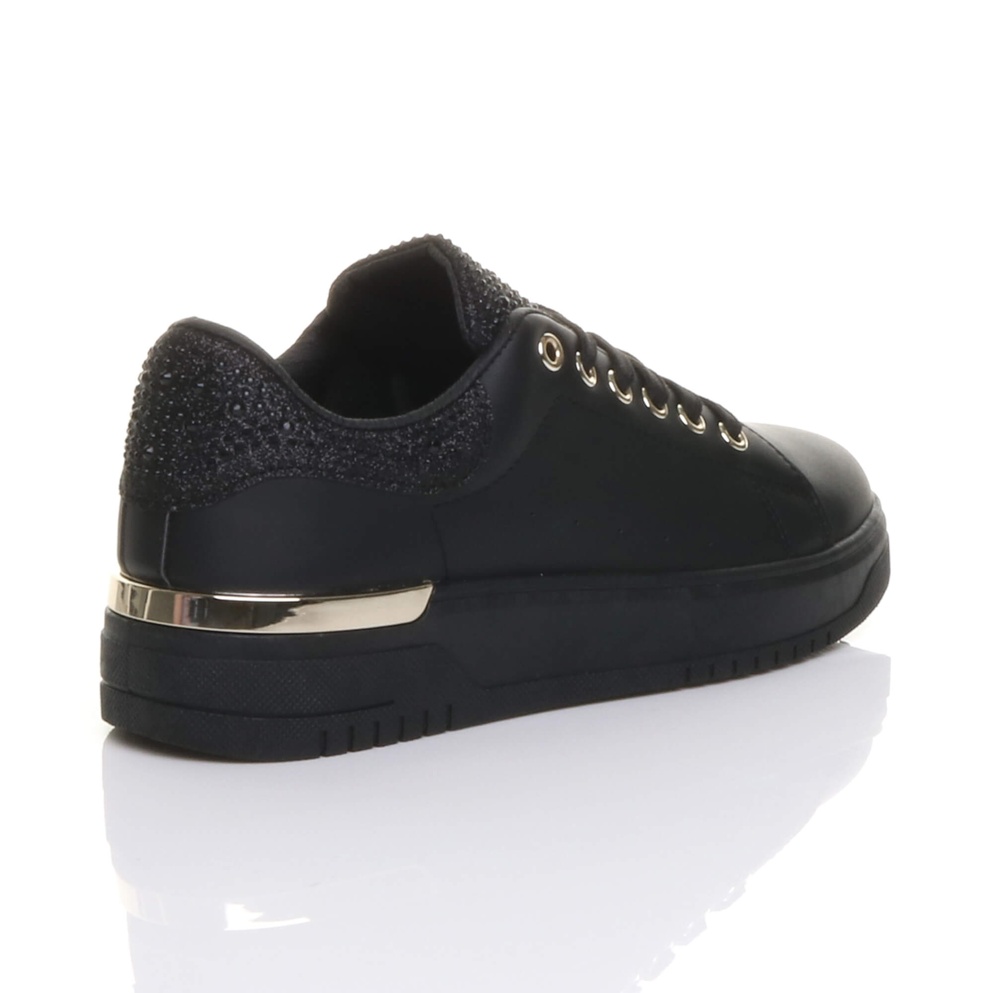 Black Flat Chunky Diamante Sparkly Trainers, Image 4 of 6